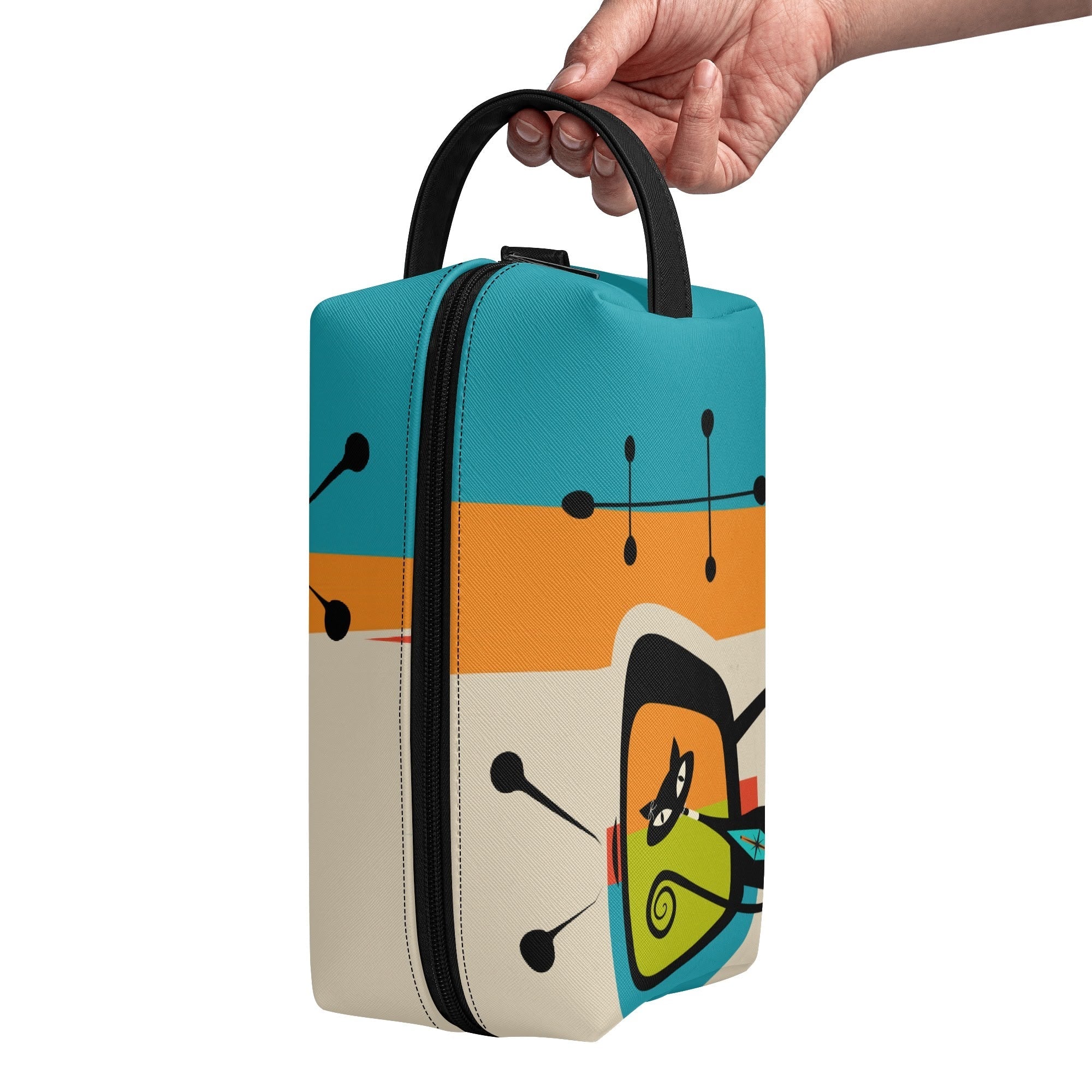 Kate McEnroe New York Retro Kitsch Atomic Cat Retro TV Toiletry Bag, Mid Century Modern Starburst Cosmetic BagCosmetic &amp; Toiletry BagsNGZR5M5W - 2