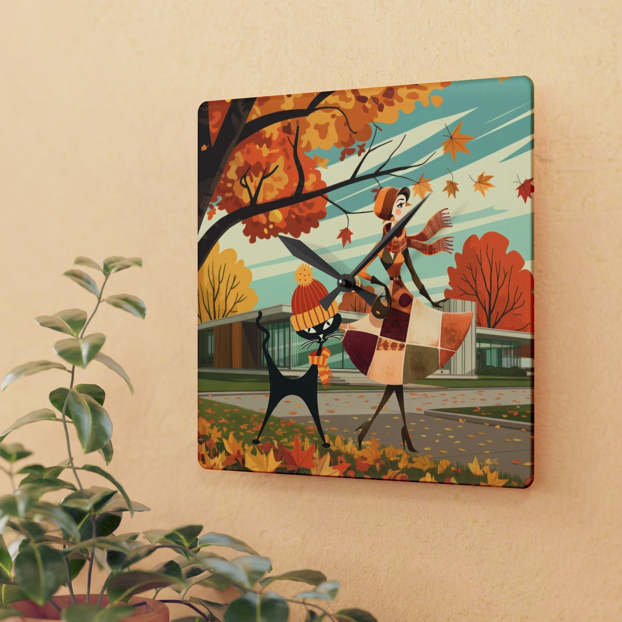 Kate McEnroe New York Retro Kitsch Atomic Cat Wall Clock | Mid Century Modern Autumn DecorWall Clocks29608247667902358645