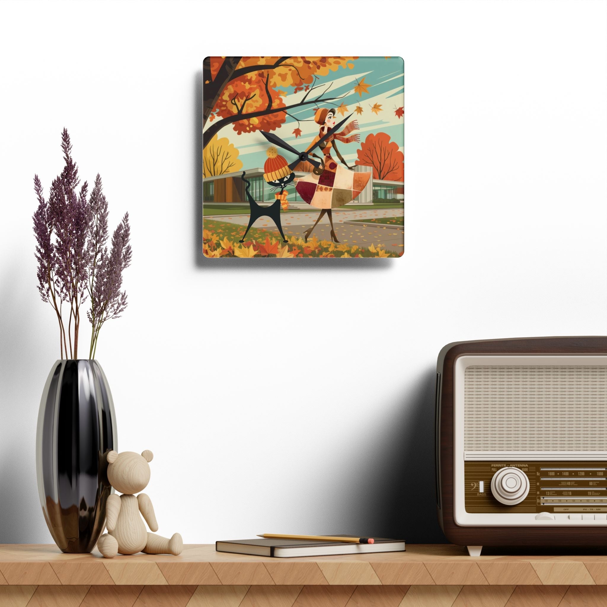 Kate McEnroe New York Retro Kitsch Atomic Cat Wall Clock | Mid Century Modern Autumn DecorWall Clocks70245803480963854970