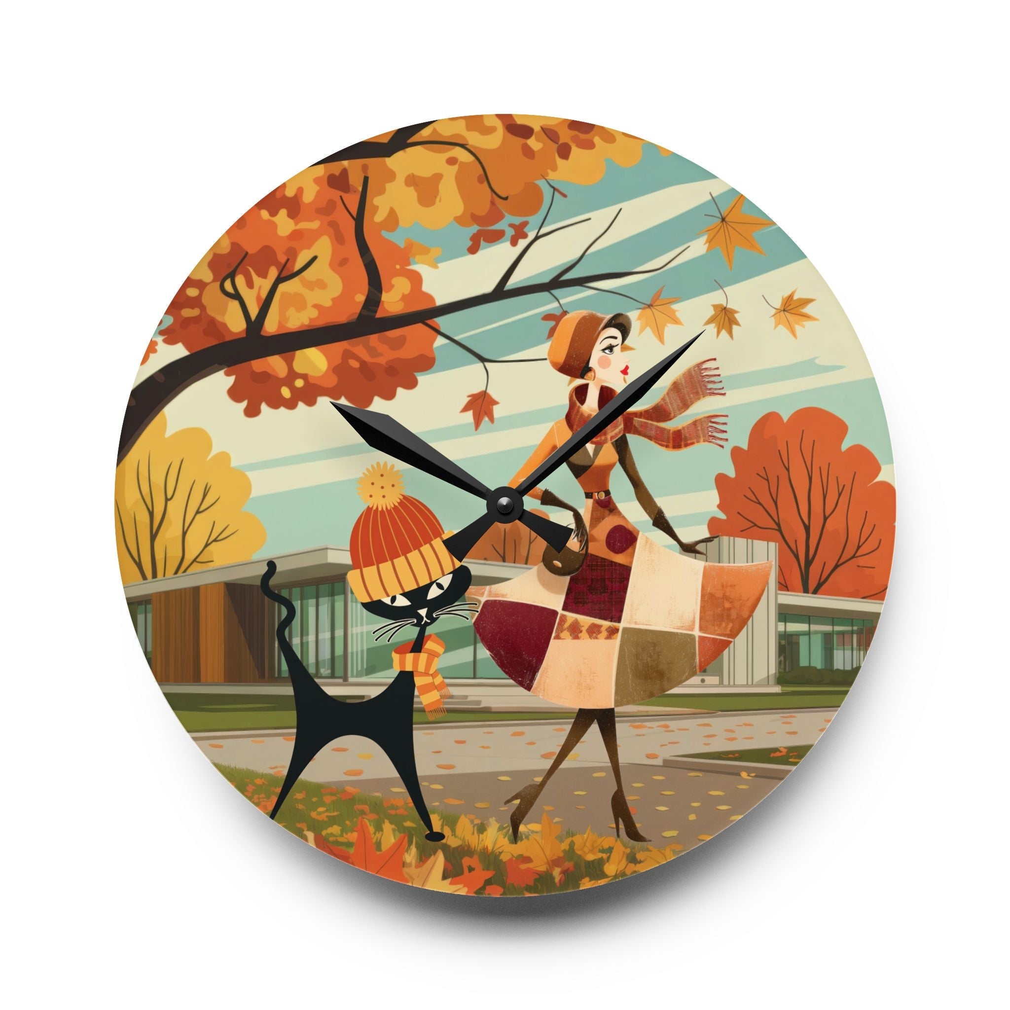 Kate McEnroe New York Retro Kitsch Atomic Cat Wall Clock | Mid Century Modern Autumn DecorWall Clocks70245803480963854970
