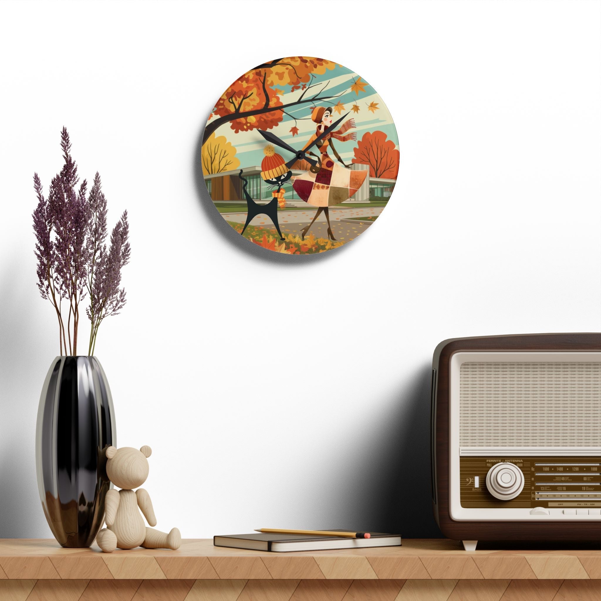 Kate McEnroe New York Retro Kitsch Atomic Cat Wall Clock | Mid Century Modern Autumn DecorWall Clocks70245803480963854970