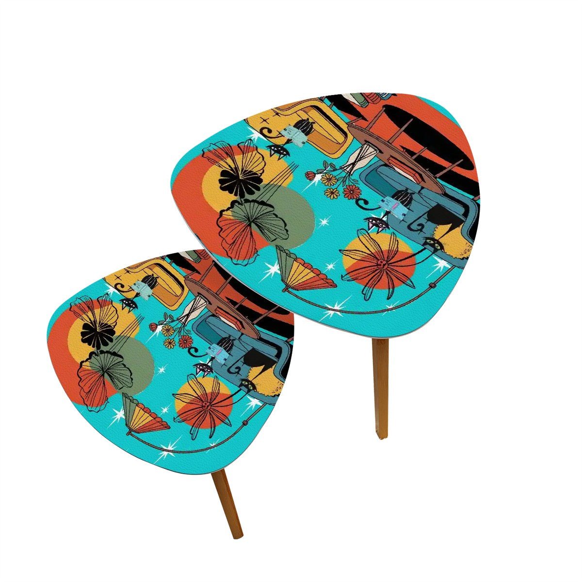 Kate McEnroe New York Retro Kitsch Cat Lounge Nesting Tables, MCM Book Nook Accent, 1950s Mod Reading Corner FurnitureNesting Tables8cF1reB5lM