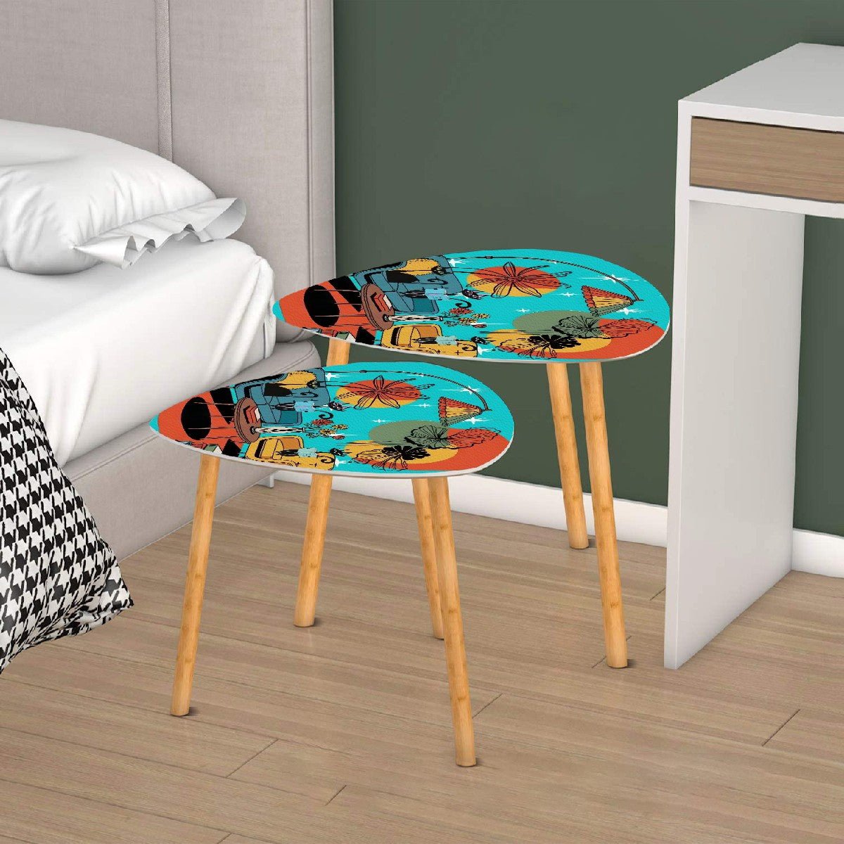 Kate McEnroe New York Retro Kitsch Cat Lounge Nesting Tables, MCM Book Nook Accent, 1950s Mod Reading Corner FurnitureNesting Tables8cF1reB5lM