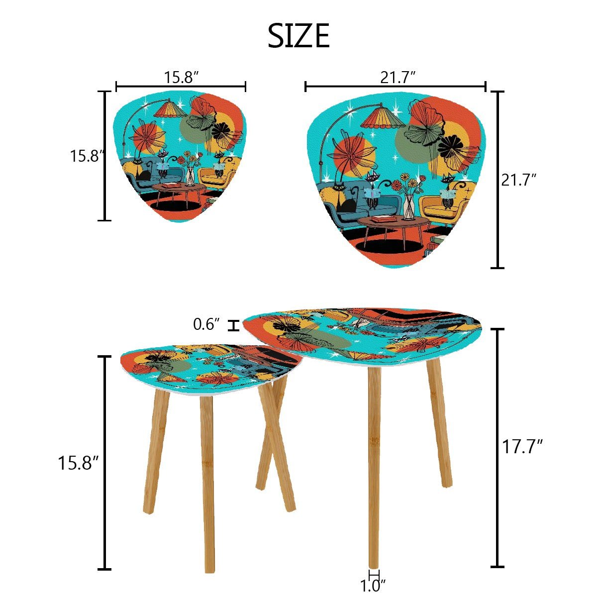 Kate McEnroe New York Retro Kitsch Cat Lounge Nesting Tables, MCM Book Nook Accent, 1950s Mod Reading Corner FurnitureNesting Tables8cF1reB5lM