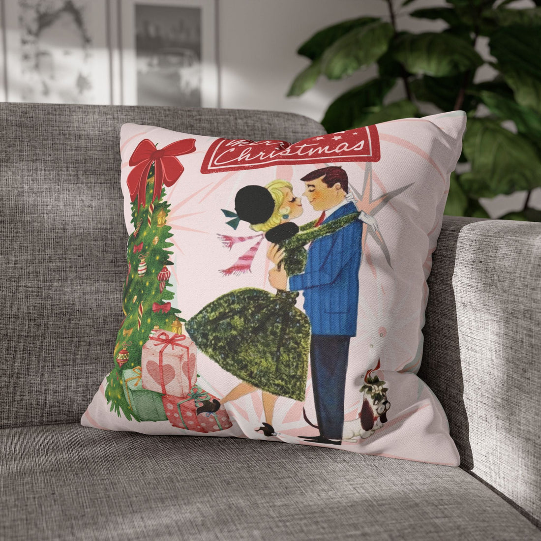 Kate McEnroe New York Retro Kitsch Christmas Couple Throw Pillow Cover, Mid Century Modern Holiday Decor, 50s Vintage PillowcaseThrow Pillow Covers20680733140563879931