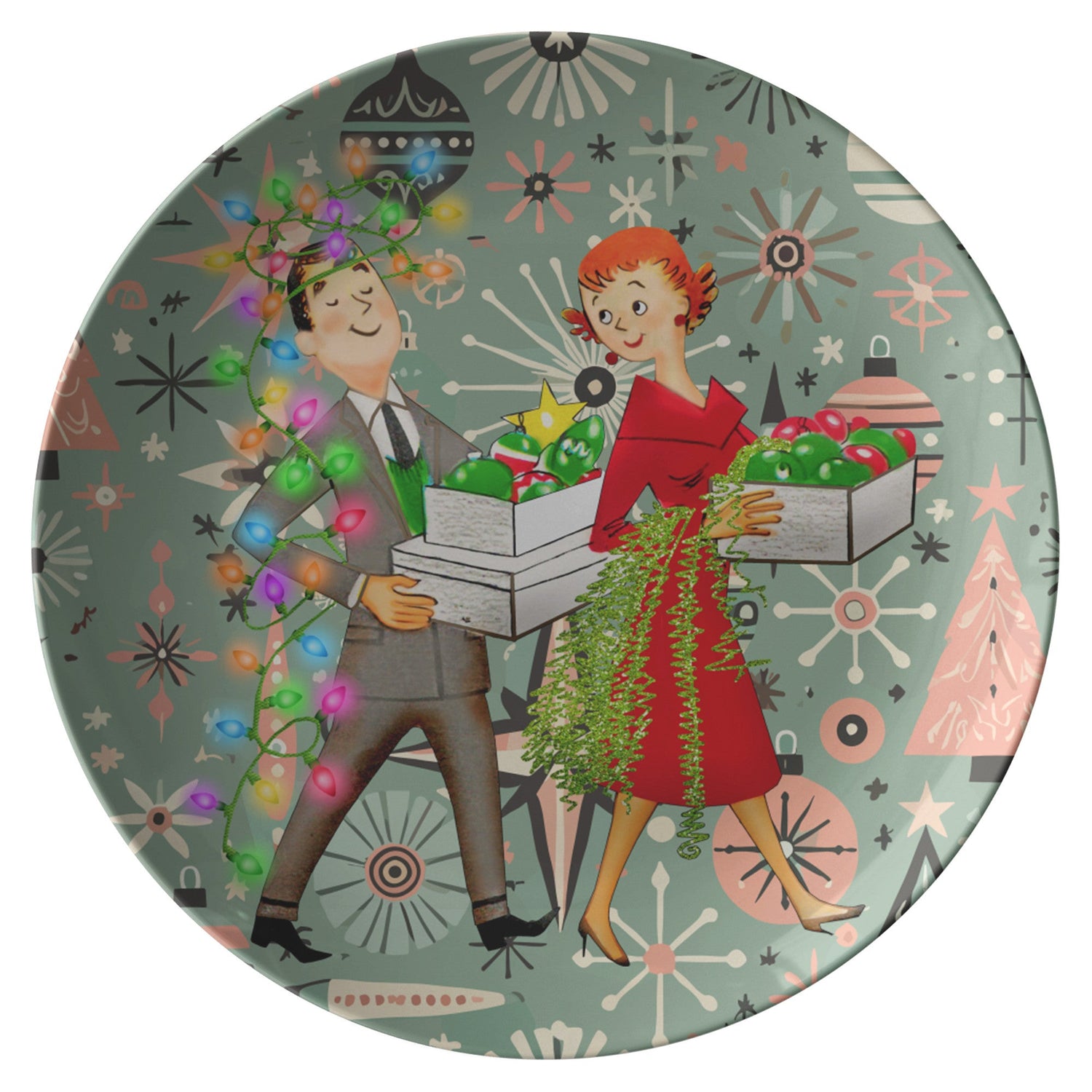 Kate McEnroe New York Retro Kitsch Christmas Dinner Plate, Mid Century Modern Holiday Tableware, 1950s Atomic Starburst PlatePlates9820SINGLE