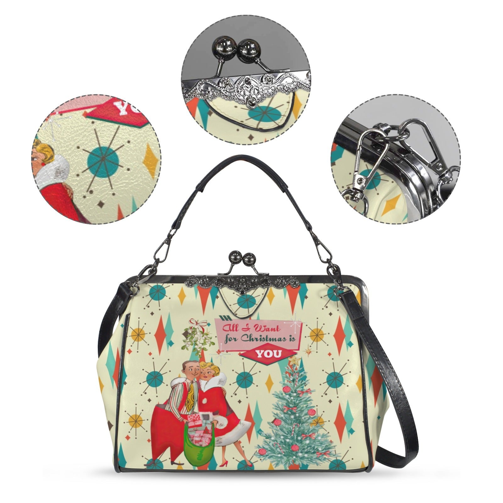Kate McEnroe New York Retro Kitsch Christmas Kisslock Purse, Vintage 50s Holiday Handbag, Mid Century Modern Festive BagCrossbody BagsD3194592