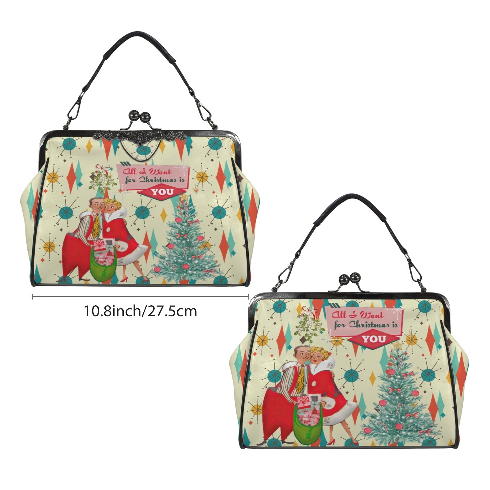 Kate McEnroe New York Retro Kitsch Christmas Kisslock Purse, Vintage 50s Holiday Handbag, Mid Century Modern Festive BagCrossbody BagsD3194592