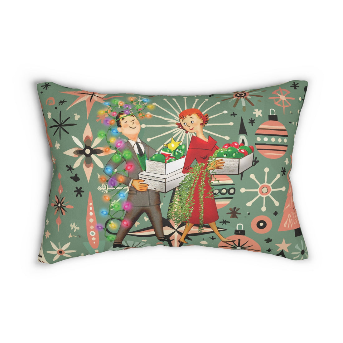 Kate McEnroe New York Retro Kitsch Christmas Lumbar Pillow, Mid Century Modern Holiday Decor, 1950s Atomic Starburst CushionLumbar Pillows78727207343679844011