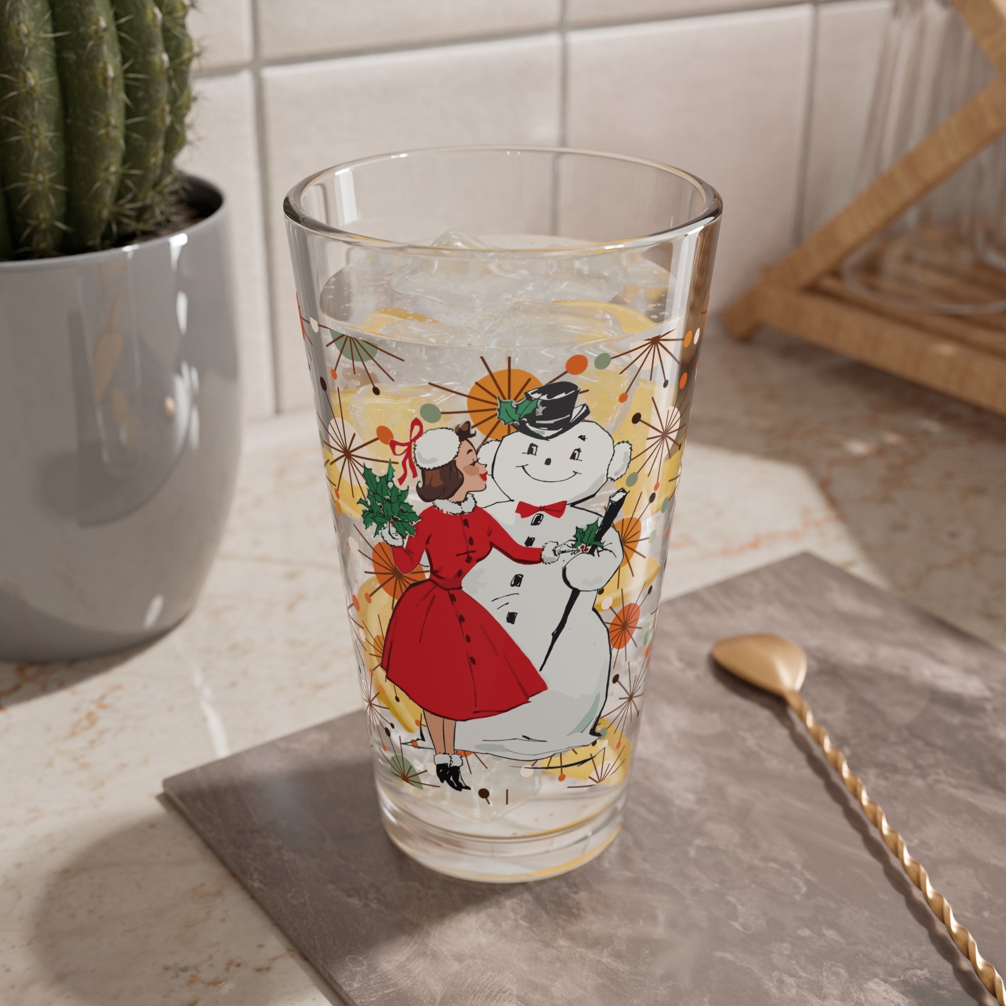 Kate McEnroe New York Retro Kitsch Christmas Pint Glass, Vintage Holiday MCM Barware, 16oz Mid Century Modern Cocktail GlassPint Glasses15274403066539908368