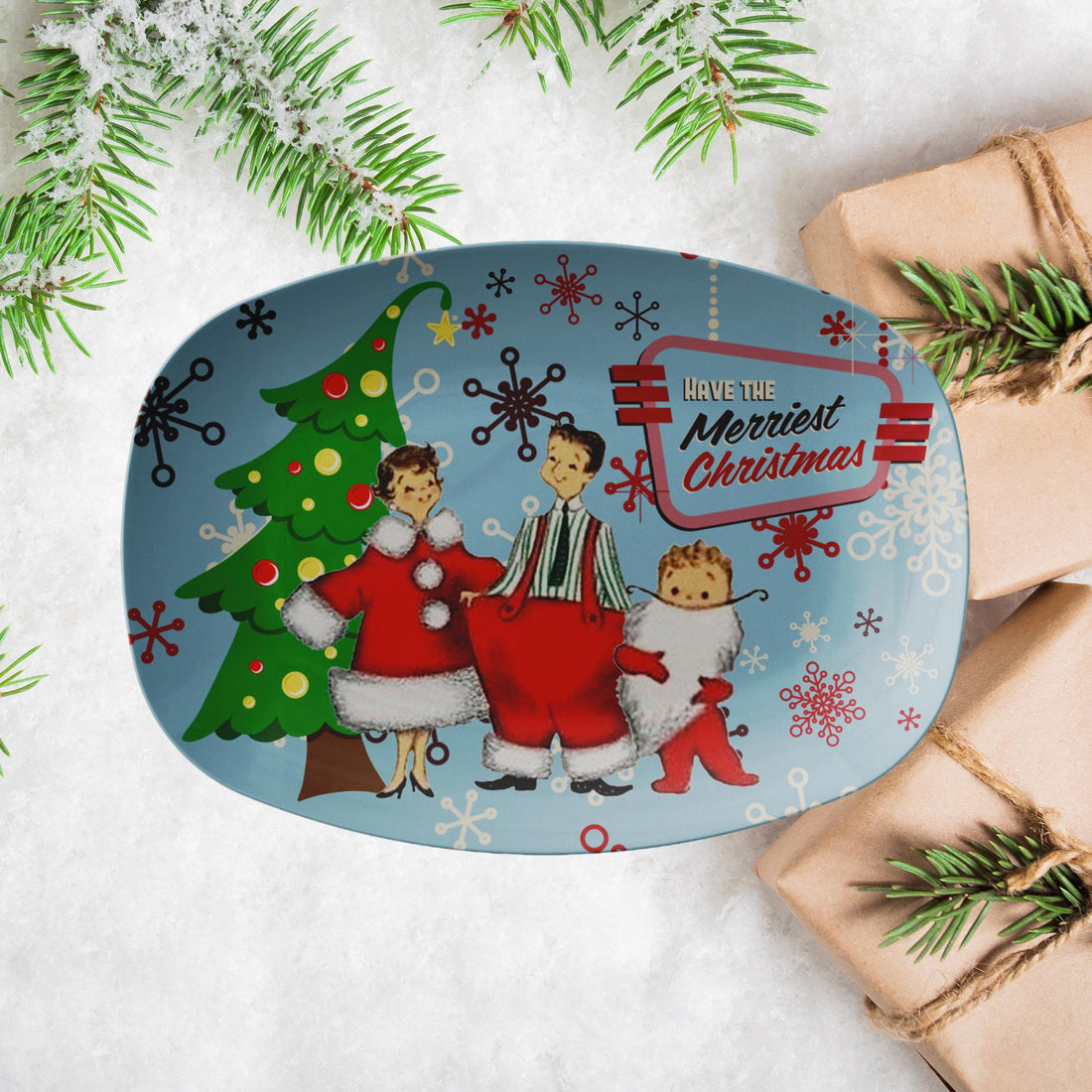 Kate McEnroe New York Retro Kitsch Christmas Platter, Mid - Century Modern Holiday Serving TrayServing PlattersXMPLAT - FAM - 01