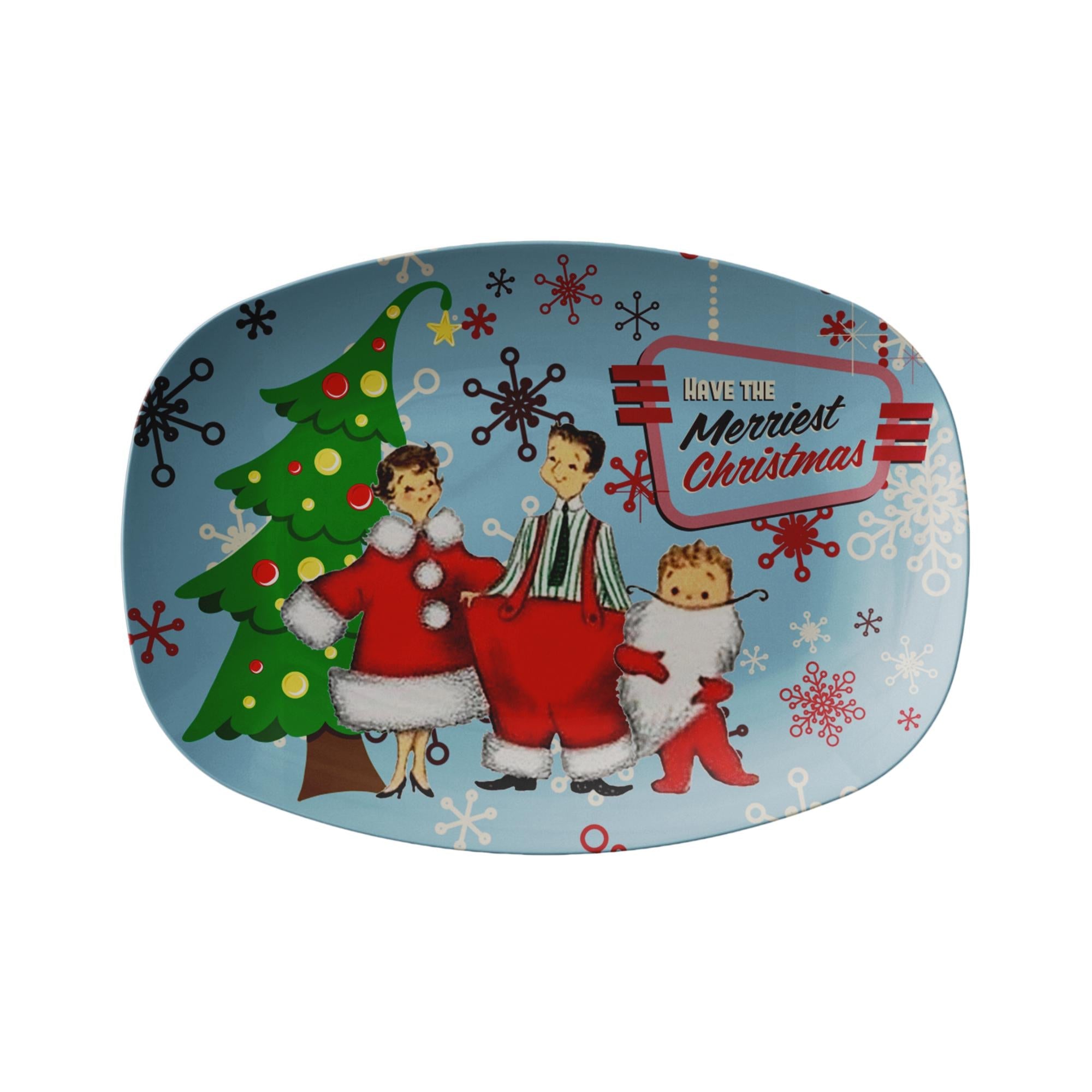 Kate McEnroe New York Retro Kitsch Christmas Platter, Mid - Century Modern Holiday Serving TrayServing PlattersXMPLAT - FAM - 01