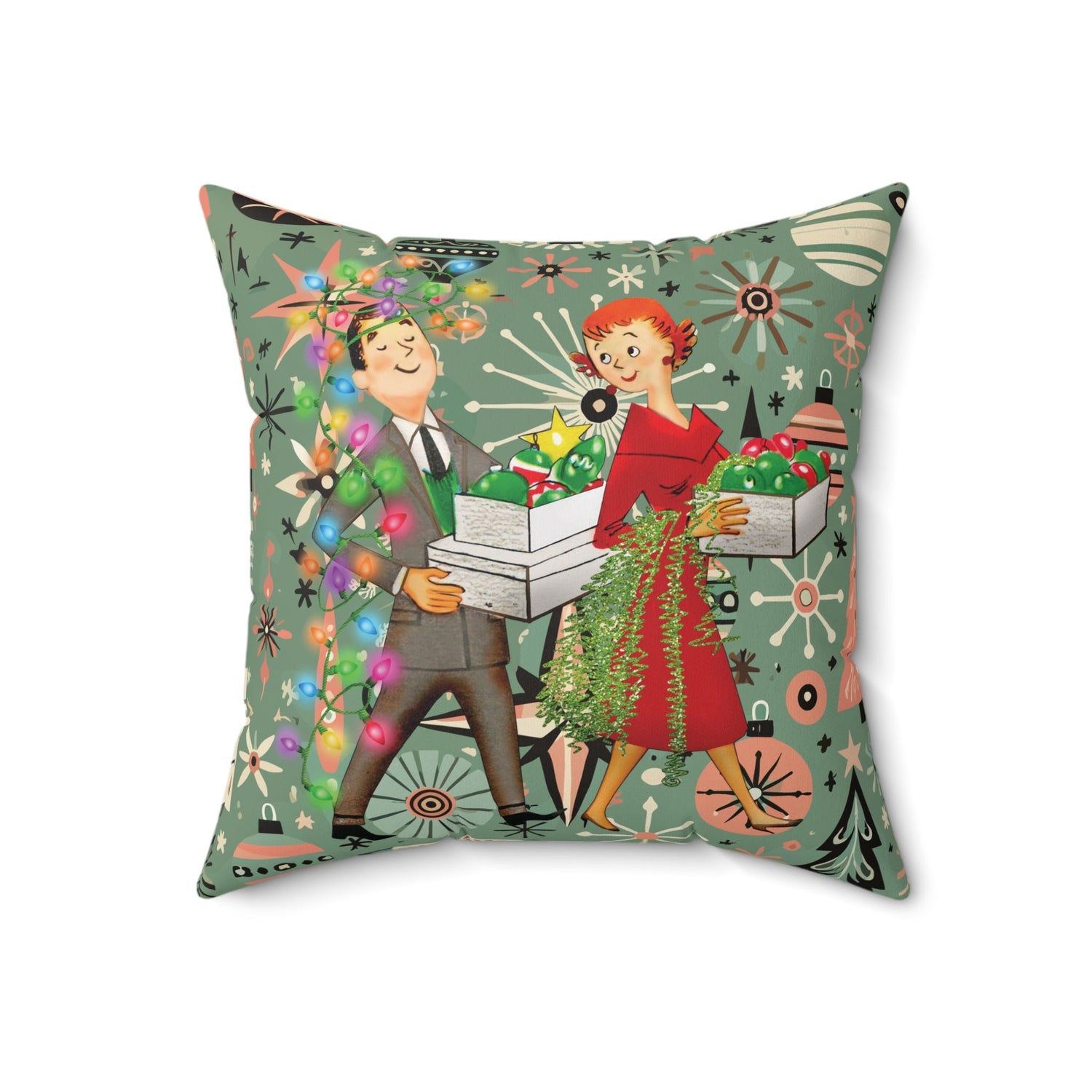 Kate McEnroe New York Retro Kitsch Christmas Throw Pillow, Mid Century Modern Holiday Cushion, 1950s Atomic Starburst DecorThrow Pillows27874146752395779881