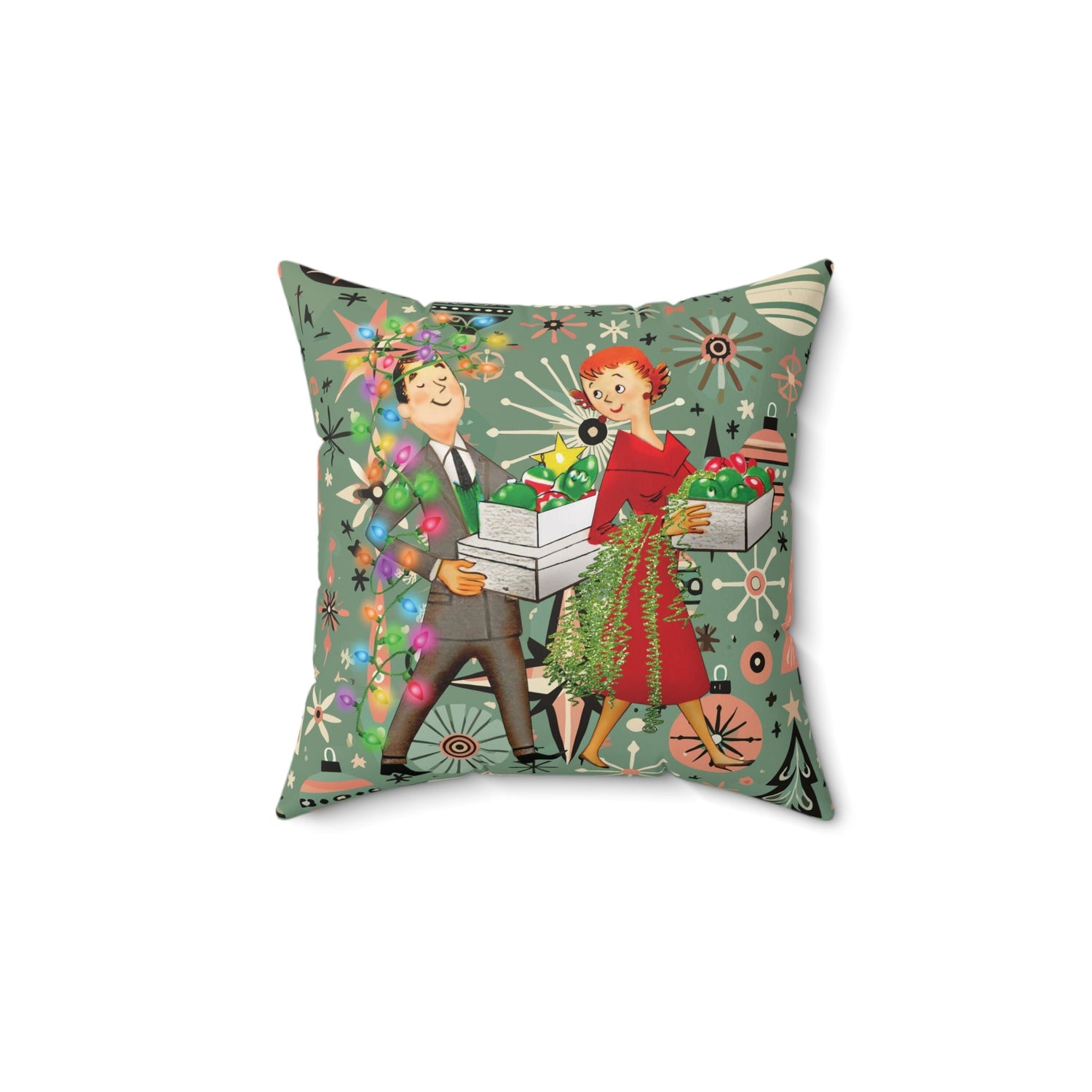 Kate McEnroe New York Retro Kitsch Christmas Throw Pillow, Mid Century Modern Holiday Cushion, 1950s Atomic Starburst DecorThrow Pillows32692245891984124897