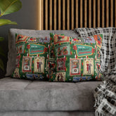 Kate McEnroe New York Retro Kitsch Christmas Vintage Stamp Throw Pillow Cover, 1950s Franciscan Diamond Starburst Holiday CushionThrow Pillow Covers21703667307641154329