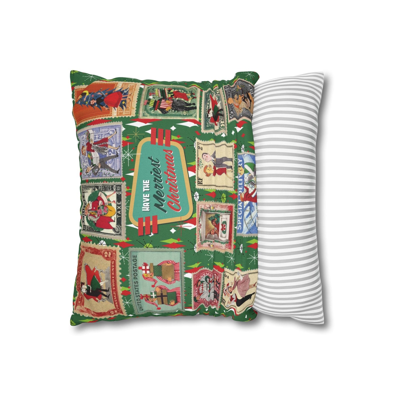 Kate McEnroe New York Retro Kitsch Christmas Vintage Stamp Throw Pillow Cover, 1950s Franciscan Diamond Starburst Holiday CushionThrow Pillow Covers21703667307641154329
