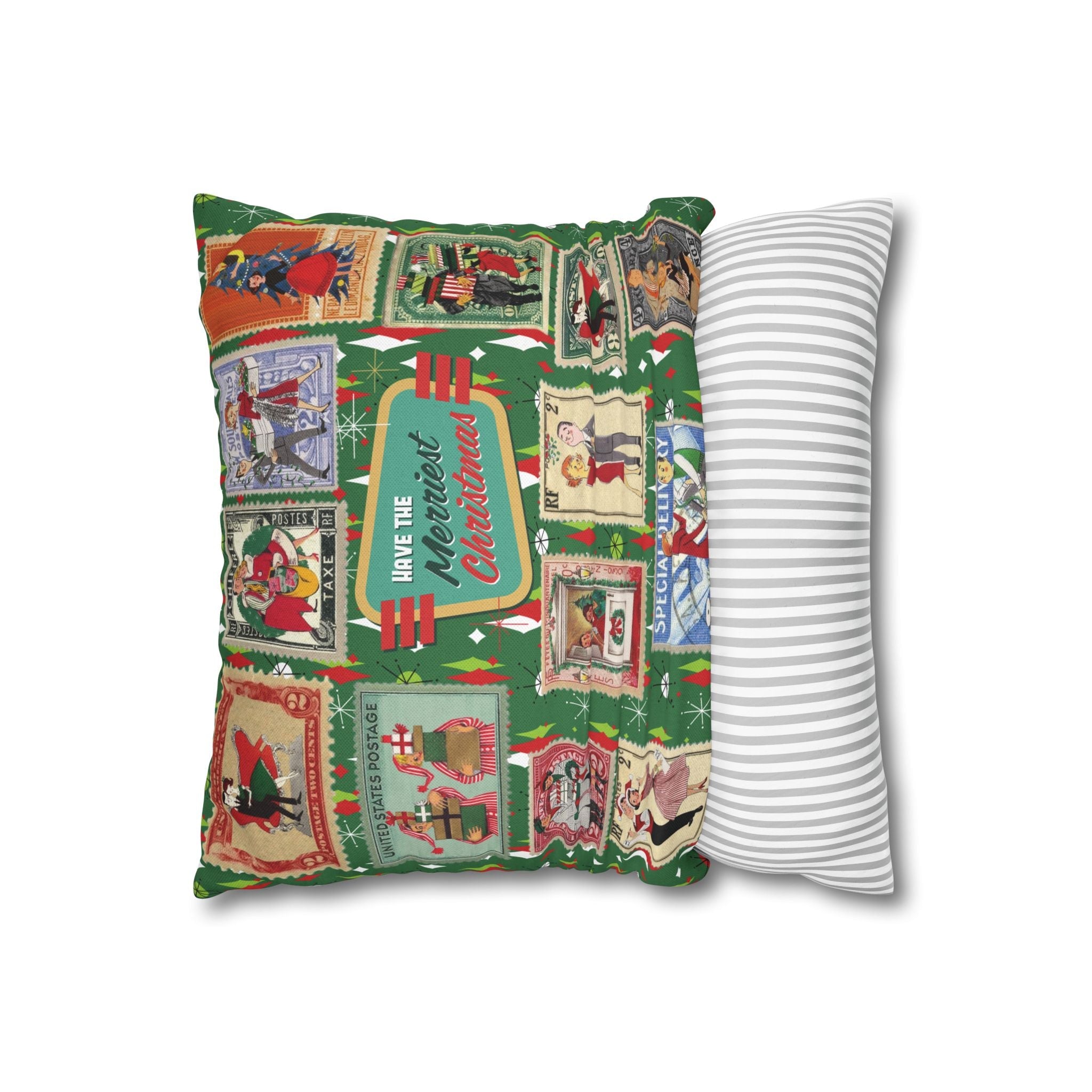 Kate McEnroe New York Retro Kitsch Christmas Vintage Stamp Throw Pillow Cover, 1950s Franciscan Diamond Starburst Holiday CushionThrow Pillow Covers21703667307641154329