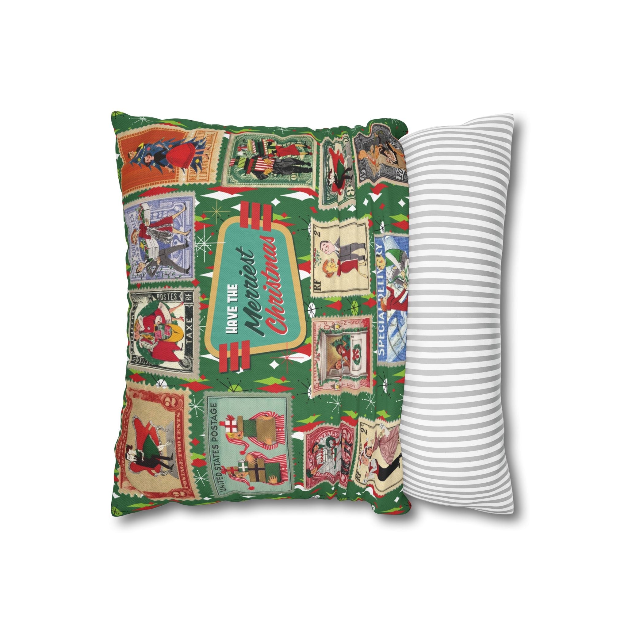 Kate McEnroe New York Retro Kitsch Christmas Vintage Stamp Throw Pillow Cover, 1950s Franciscan Diamond Starburst Holiday CushionThrow Pillow Covers21703667307641154329