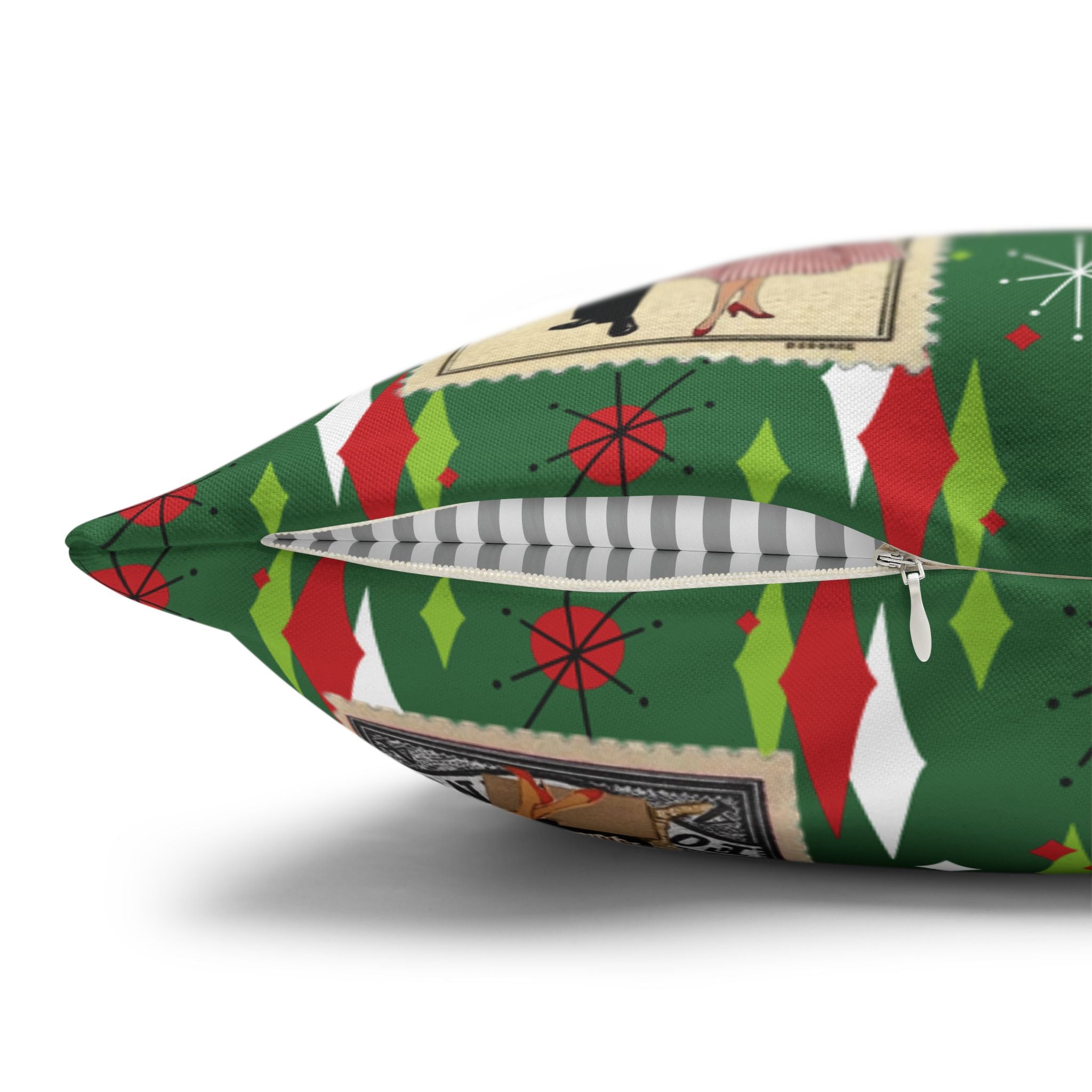 Kate McEnroe New York Retro Kitsch Christmas Vintage Stamp Throw Pillow Cover, 1950s Franciscan Diamond Starburst Holiday CushionThrow Pillow Covers21703667307641154329