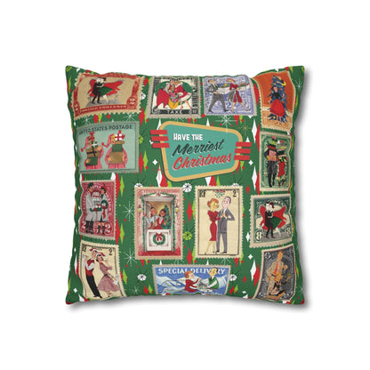 Kate McEnroe New York Retro Kitsch Christmas Vintage Stamp Throw Pillow Cover, 1950s Franciscan Diamond Starburst Holiday CushionThrow Pillow Covers21703667307641154329