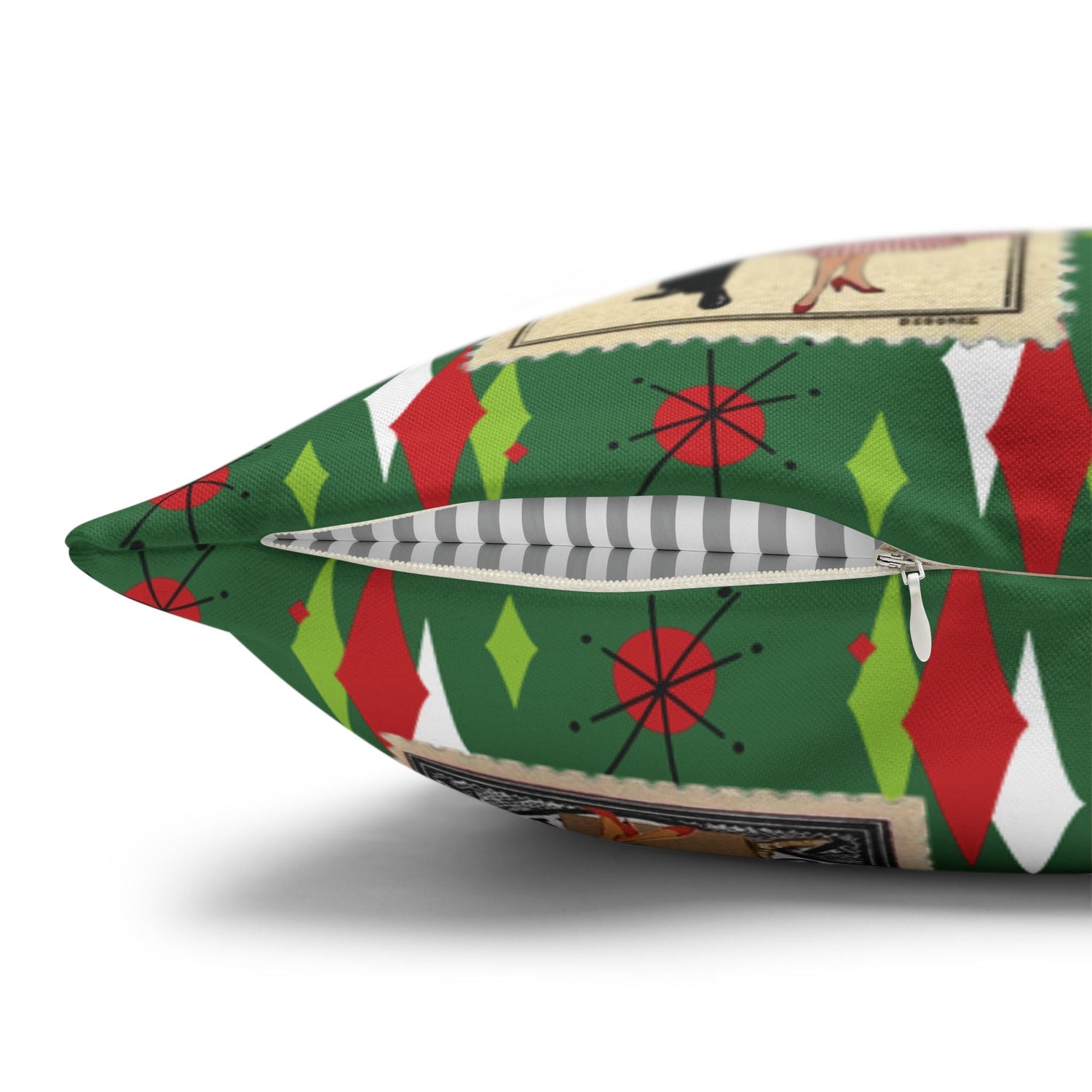 Kate McEnroe New York Retro Kitsch Christmas Vintage Stamp Throw Pillow Cover, 1950s Franciscan Diamond Starburst Holiday CushionThrow Pillow Covers21703667307641154329