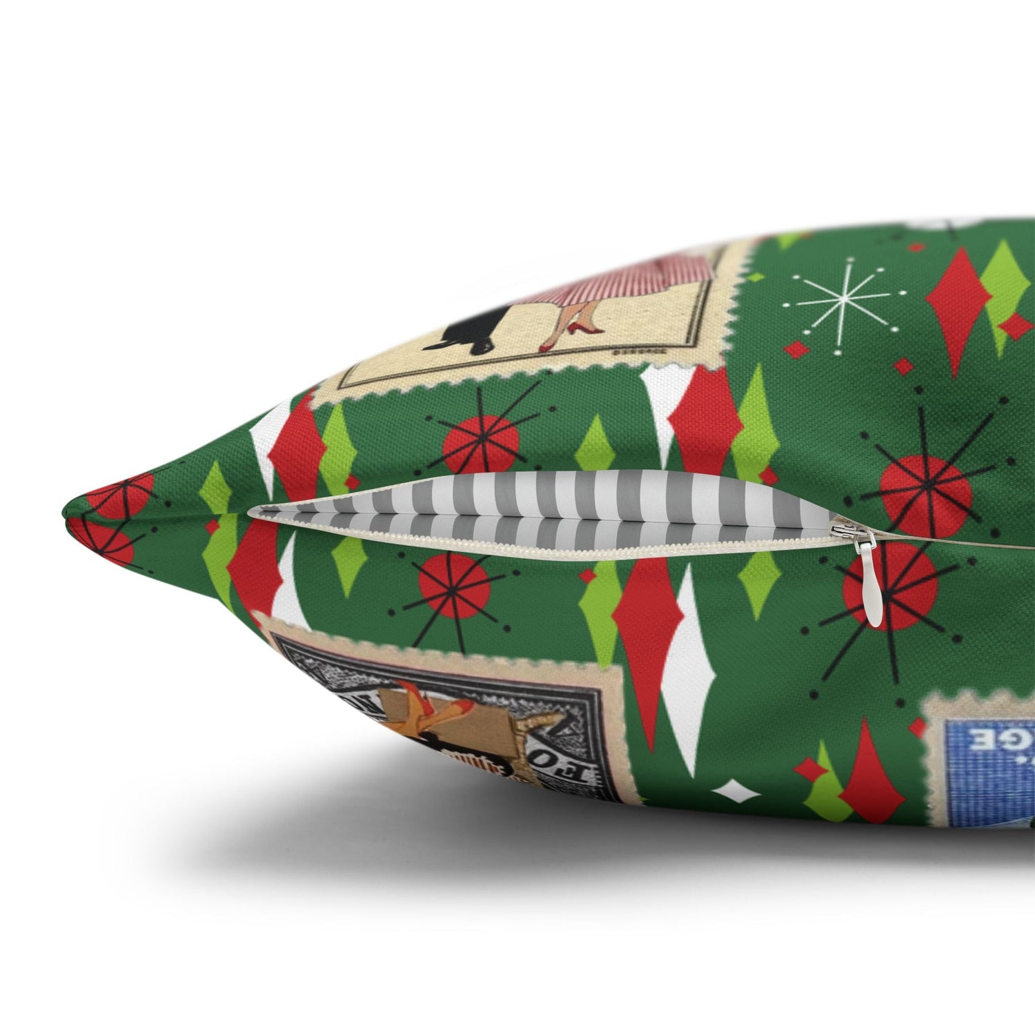 Kate McEnroe New York Retro Kitsch Christmas Vintage Stamp Throw Pillow Cover, 1950s Franciscan Diamond Starburst Holiday CushionThrow Pillow Covers21703667307641154329