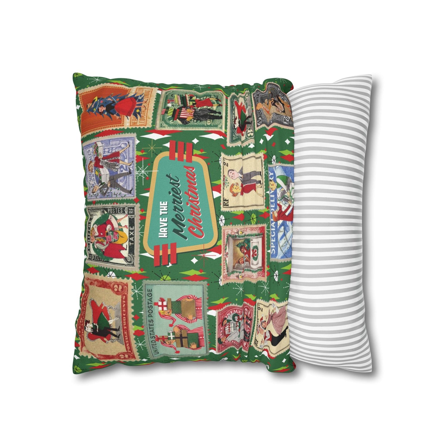 Kate McEnroe New York Retro Kitsch Christmas Vintage Stamp Throw Pillow Cover, 1950s Franciscan Diamond Starburst Holiday CushionThrow Pillow Covers21703667307641154329