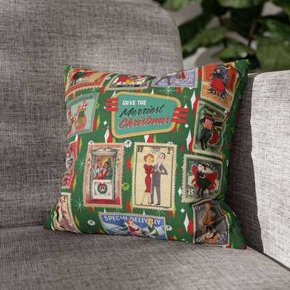 Kate McEnroe New York Retro Kitsch Christmas Vintage Stamp Throw Pillow Cover, 1950s Franciscan Diamond Starburst Holiday CushionThrow Pillow Covers21703667307641154329