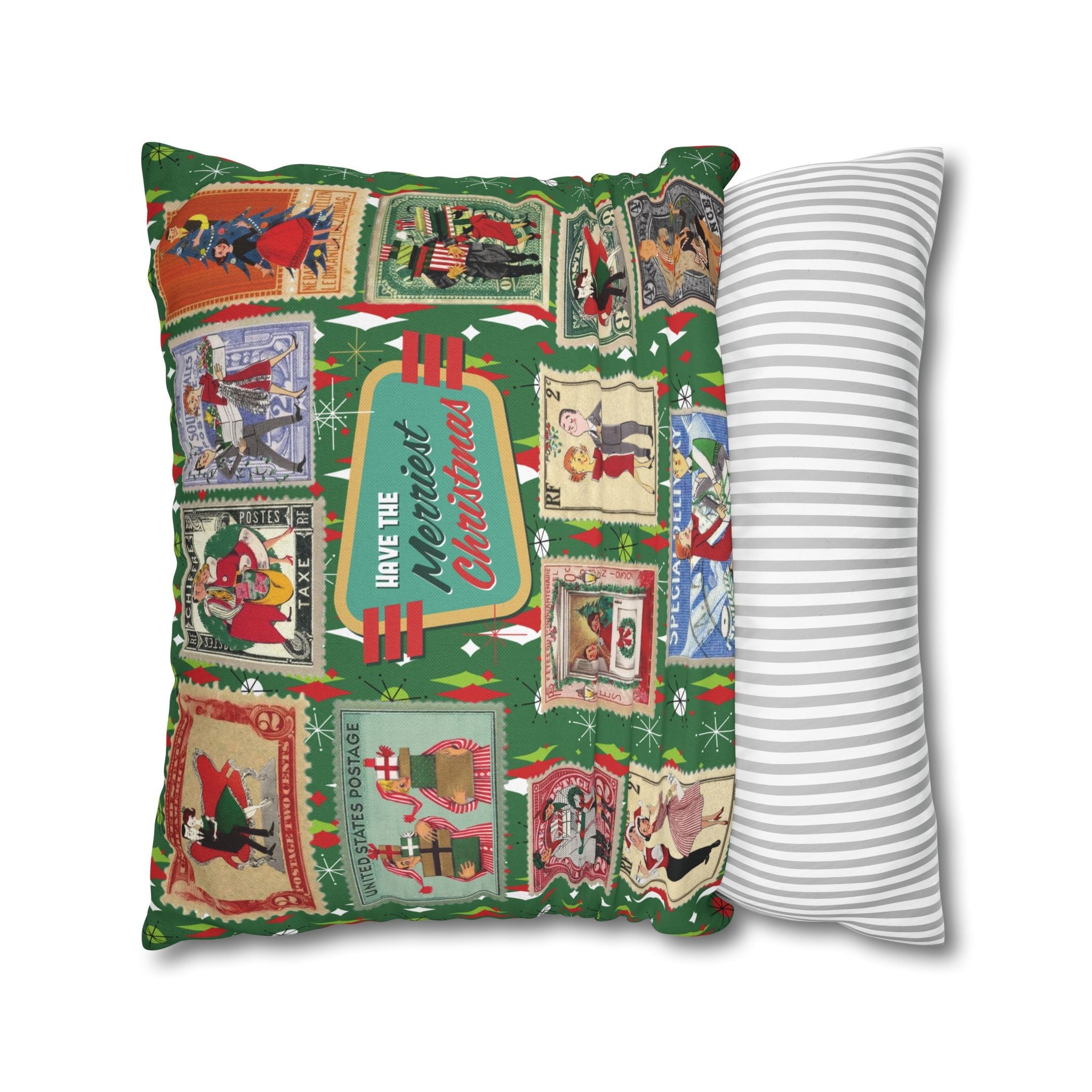 Kate McEnroe New York Retro Kitsch Christmas Vintage Stamp Throw Pillow Cover, 1950s Franciscan Diamond Starburst Holiday CushionThrow Pillow Covers21703667307641154329