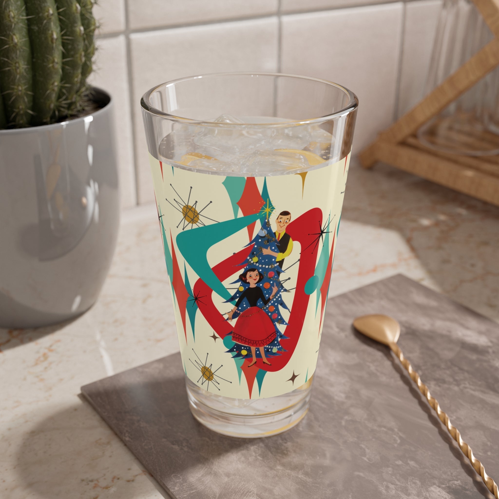 Kate McEnroe New York Retro Kitsch Franciscan Starburst Pint Glass, 1950s Mid Century Modern Barware, Atomic Christmas DrinkwarePint Glasses79717096528862174121