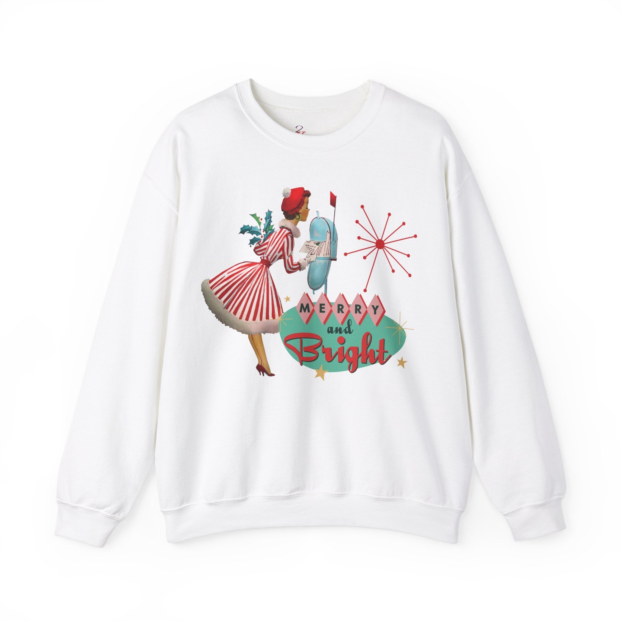 Kate McEnroe New York Retro Kitsch Merry and Bright Christmas Sweatshirt, Mid Century Modern 50s Vintage Style Unisex Heavy Blend™ Crewneck SweatshirtSweatshirt15787712122244819274