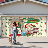 Kate McEnroe New York Retro Kitsch Santa Sleigh Garage Door Banner, Mid Century Modern 50s Couple Christmas Card Outdoor DecorationGarage Door BannerRspyGti3VW