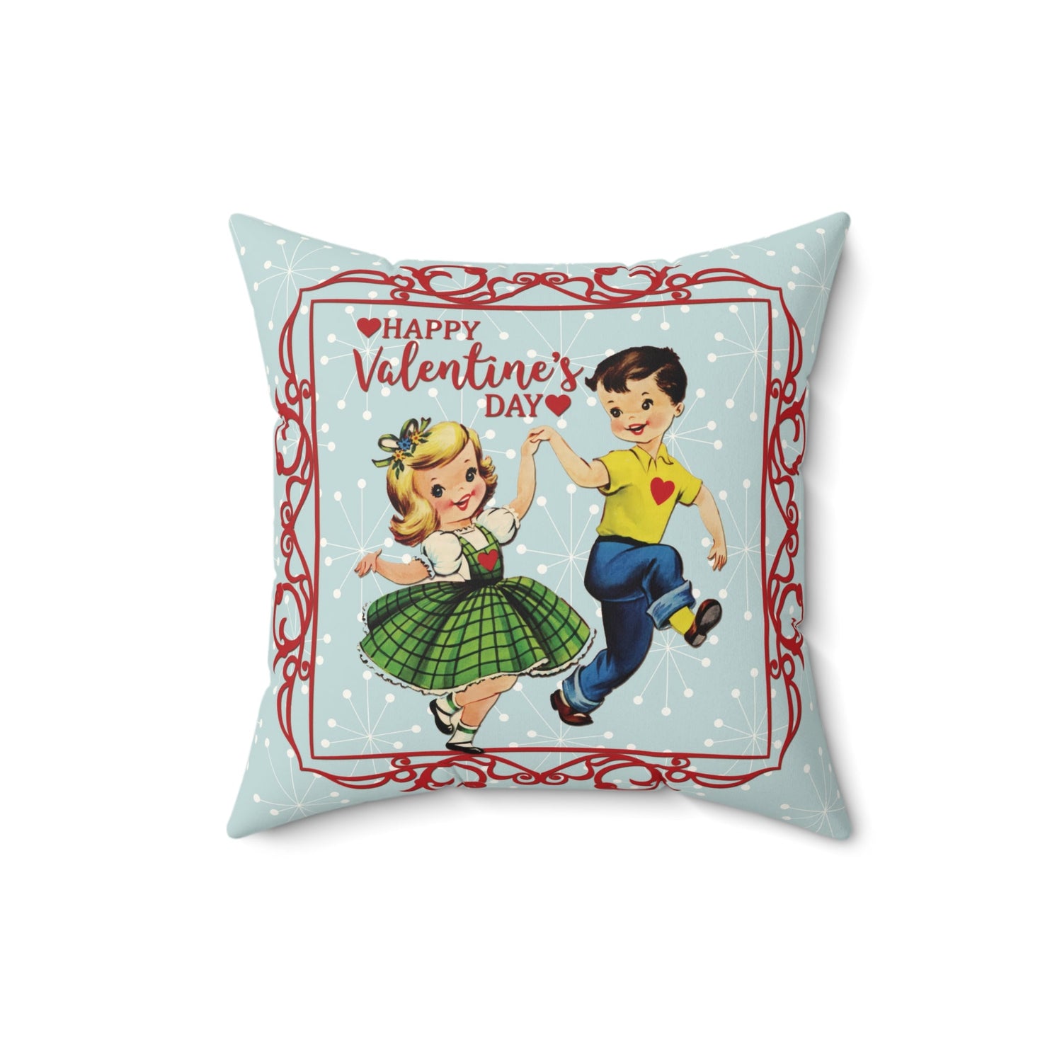 Kate McEnroe New York Retro Kitsch Starburst Valentine Throw Pillow, Mid Century Modern 50s Dancing Boy Girl Romantic CushionThrow Pillows54933949526758583213