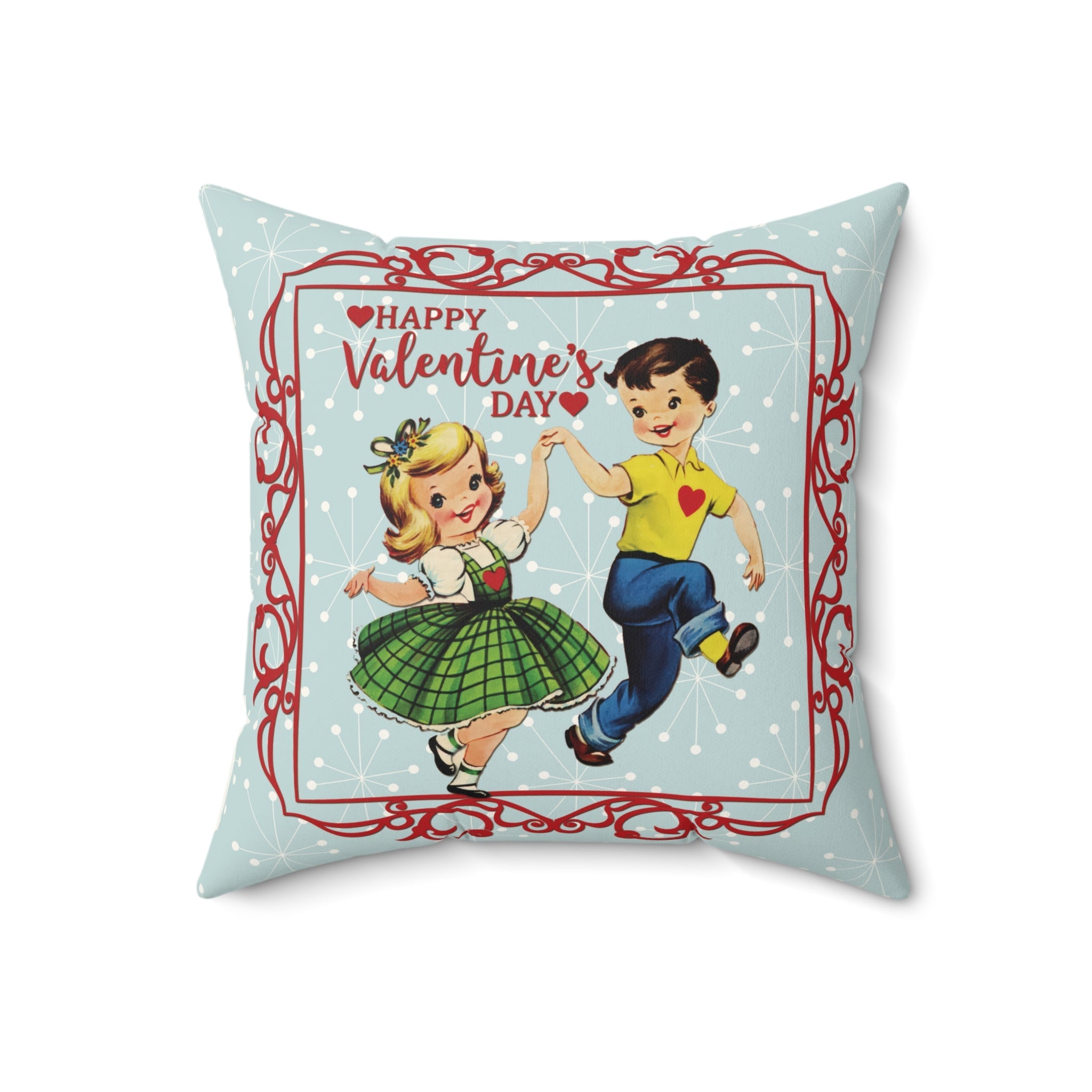 Kate McEnroe New York Retro Kitsch Starburst Valentine Throw Pillow, Mid Century Modern 50s Dancing Boy Girl Romantic CushionThrow Pillows54933949526758583213