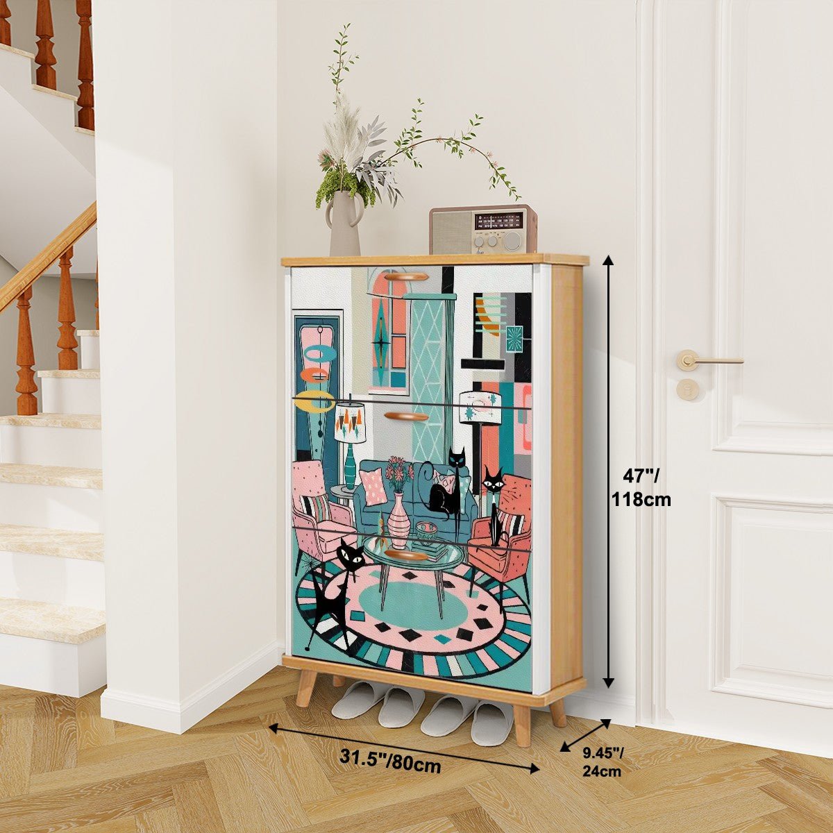 Kate McEnroe New York Retro Kitschy Atomic Cat Lounge Shoe Cabinet, Mid Century Modern FurnitureShoe StorageEcSth3tURg