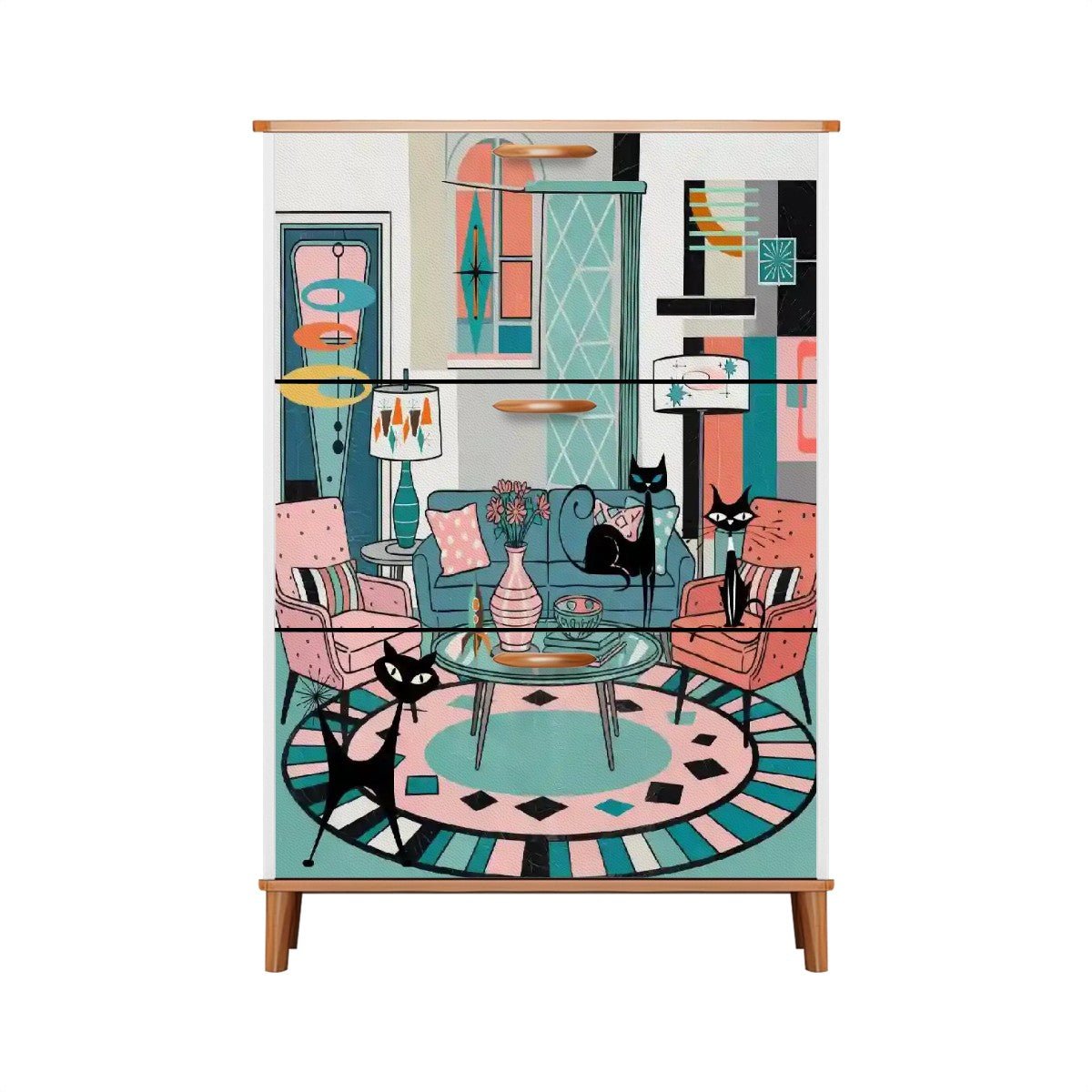 Kate McEnroe New York Retro Kitschy Atomic Cat Lounge Shoe Cabinet, Mid Century Modern FurnitureShoe StorageEcSth3tURg