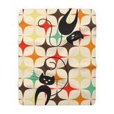 Kate McEnroe New York Retro Kitschy Atomic Cat Sherpa Fleece Blanket, Mid Century Modern Starburst Throw Blanket - 129082023Blankets29956376155405977370