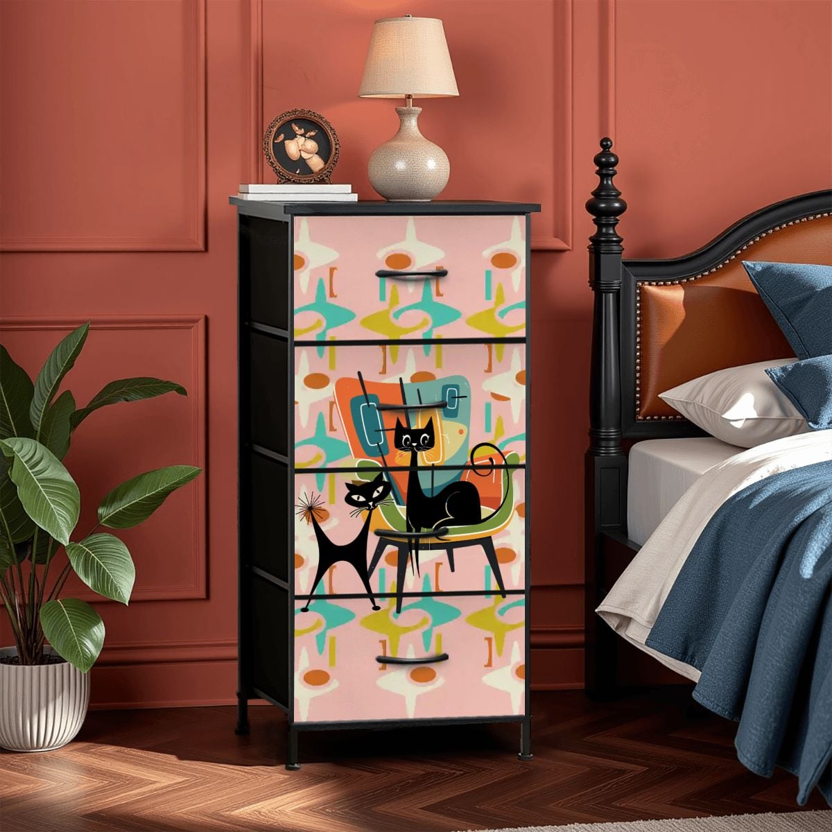 Kate McEnroe New York Retro Kitschy Atomic Cat Starburst Geometric 1950s 4 Drawer DresserDressersGK9VipHHhW