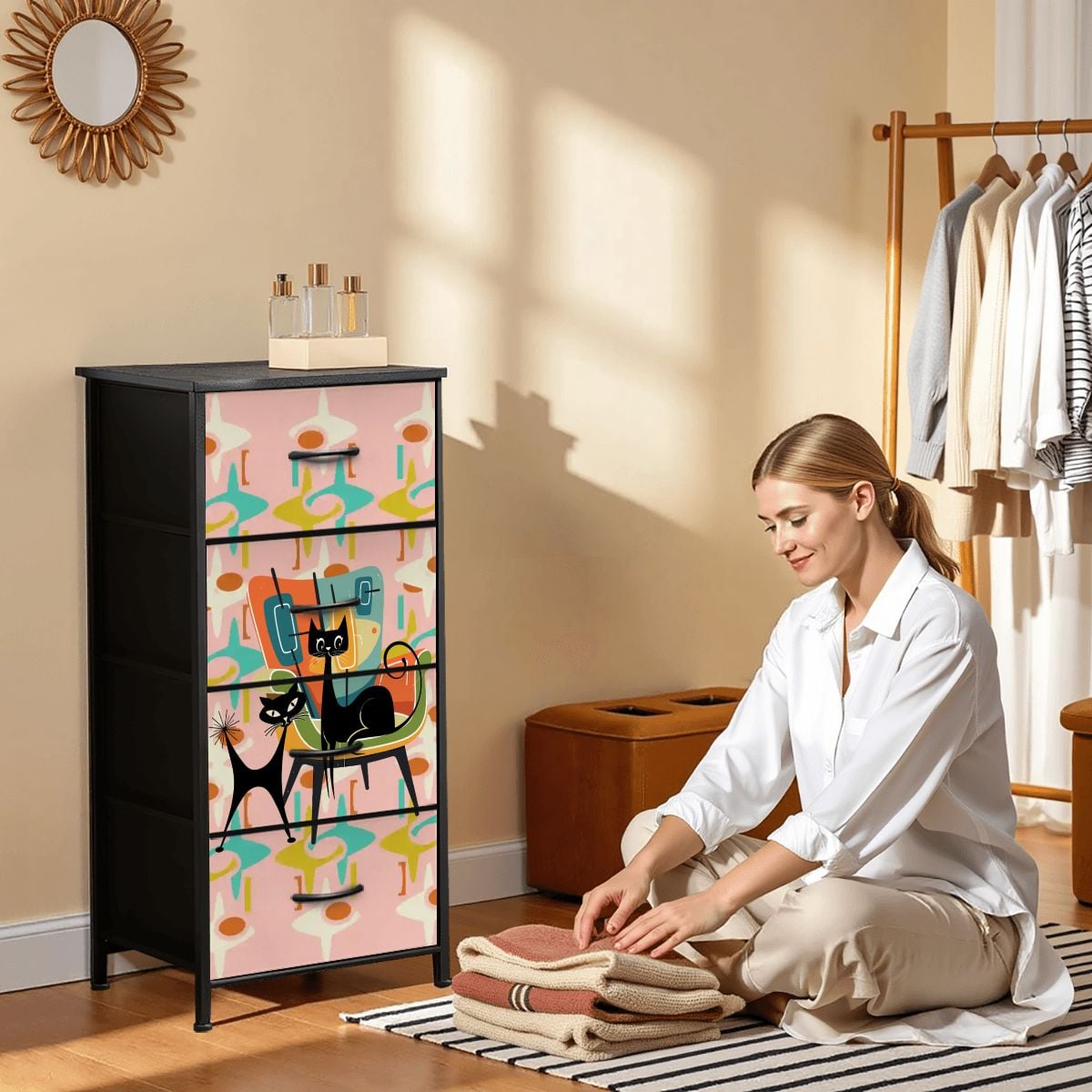 Kate McEnroe New York Retro Kitschy Atomic Cat Starburst Geometric 1950s 4 Drawer DresserDressersGK9VipHHhW