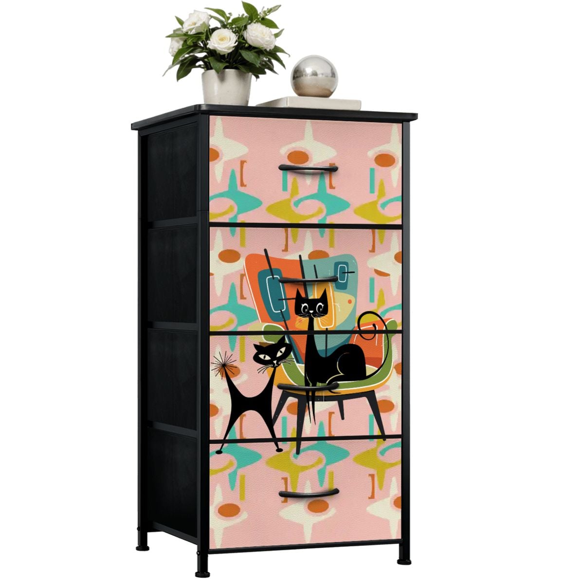 Kate McEnroe New York Retro Kitschy Atomic Cat Starburst Geometric 1950s 4 Drawer DresserDressersGK9VipHHhW