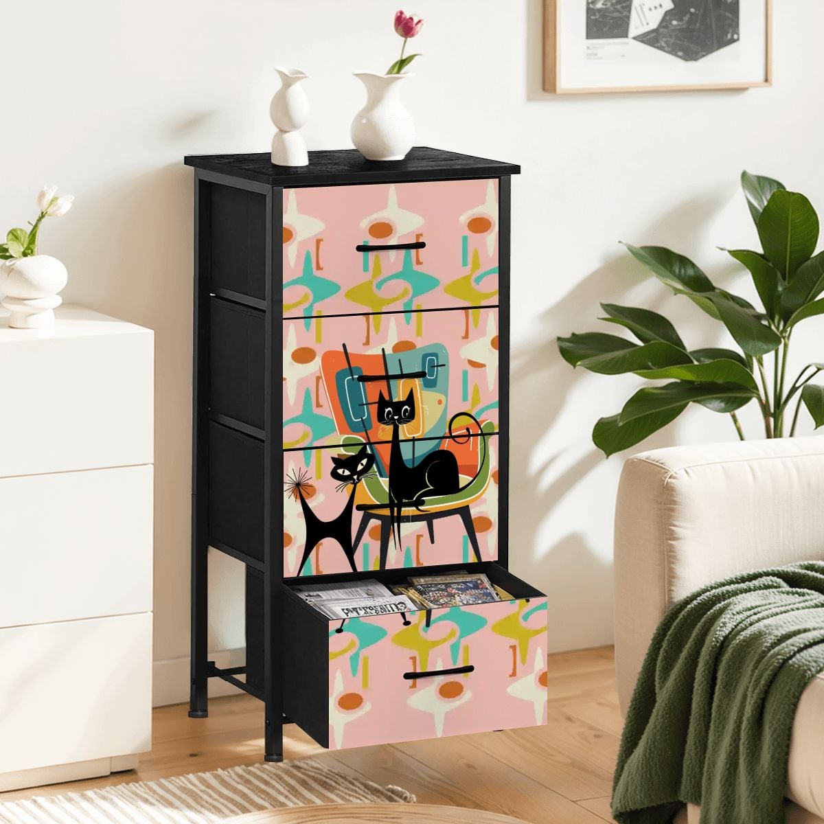 Kate McEnroe New York Retro Kitschy Atomic Cat Starburst Geometric 1950s 4 Drawer DresserDressersGK9VipHHhW