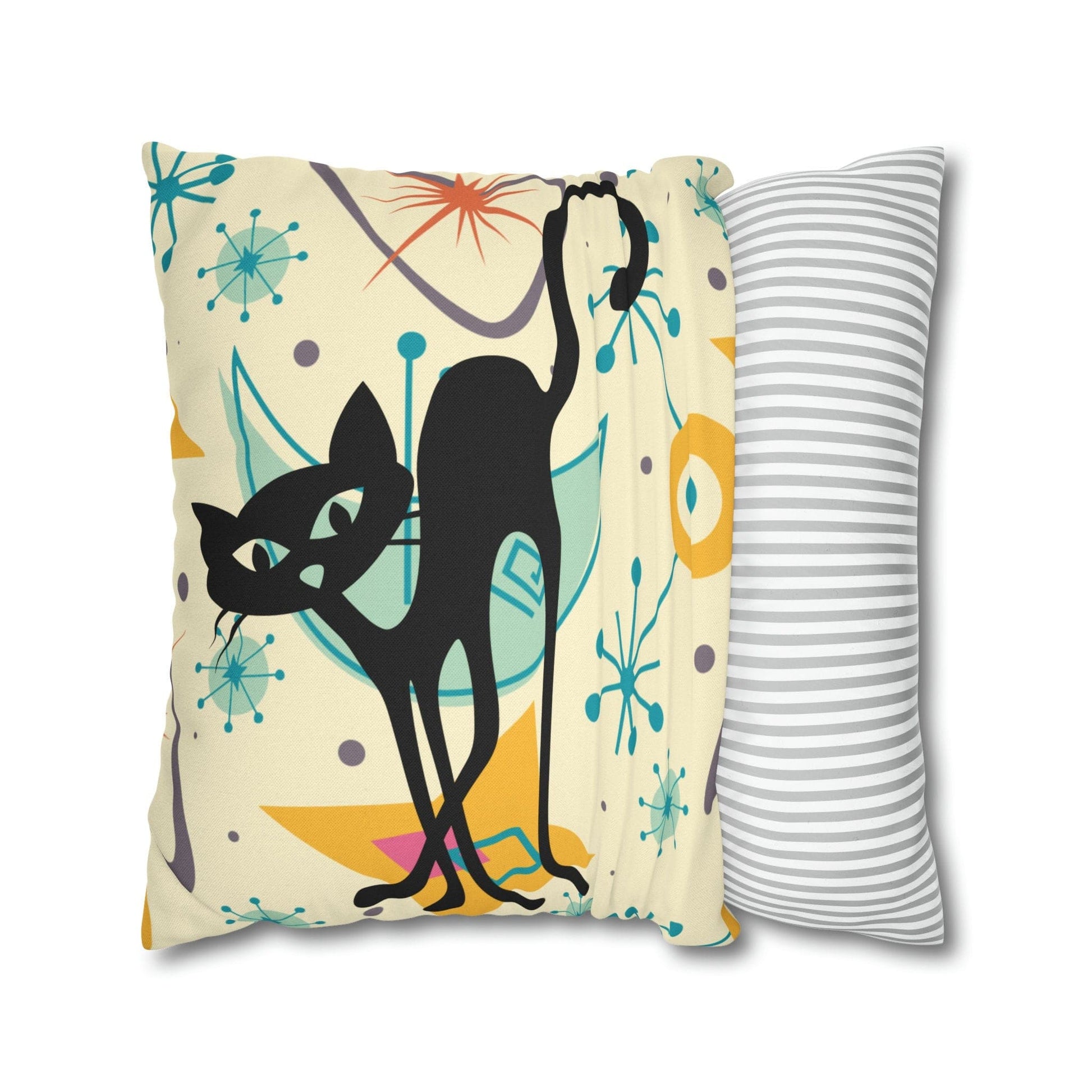 Kate McEnroe New York Retro Kitschy Cat Mid Mod Boomerang Starbursts Pillow Cover, Atomic MCM Cushion Covers, Mid Century Modern Living Room, Bedroom Decor Throw Pillow Covers