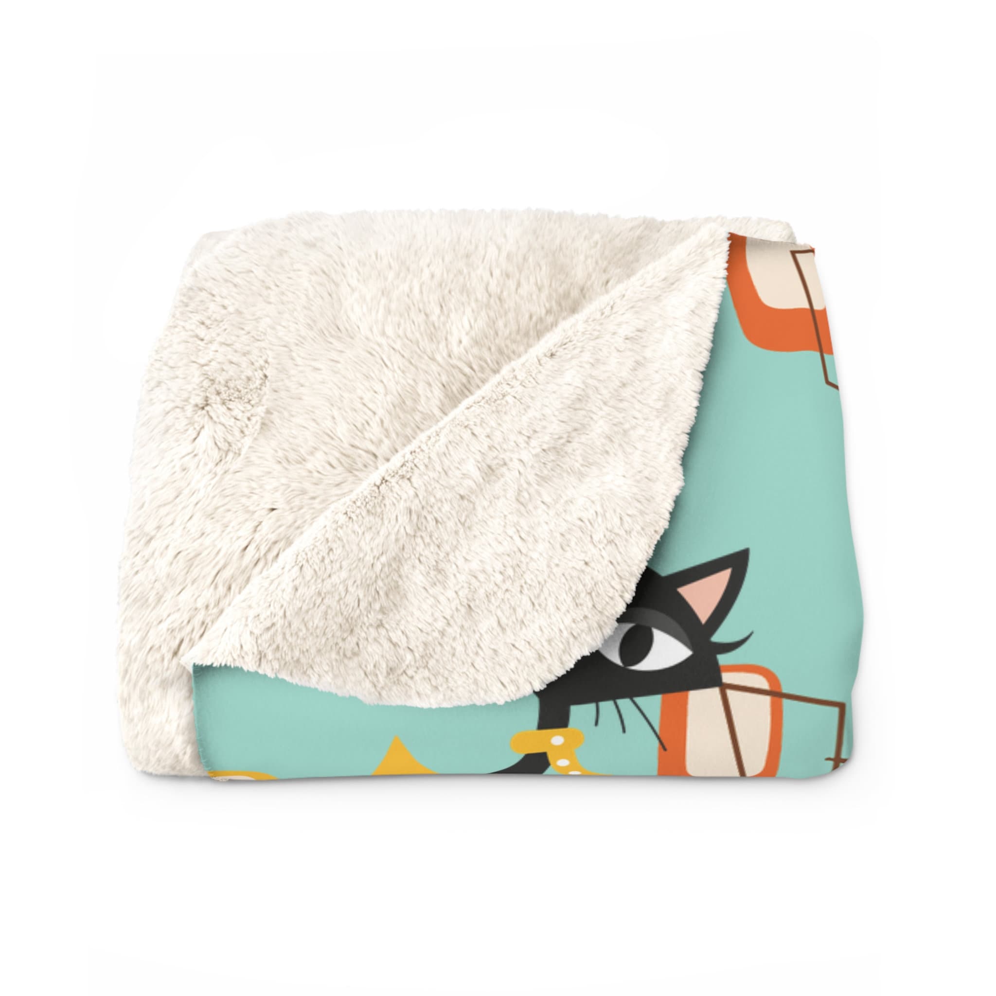 Kate McEnroe New York Retro Kitschy Cat Sherpa Fleece Blanket, Mid Century Modern Franciscan Diamond Starburst Throw Blanket, MCM Living Room, Bedroom DecorBlankets13323452036918742388