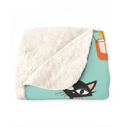 Kate McEnroe New York Retro Kitschy Cat Sherpa Fleece Blanket, Mid Century Modern Franciscan Diamond Starburst Throw Blanket, MCM Living Room, Bedroom DecorBlankets13323452036918742388