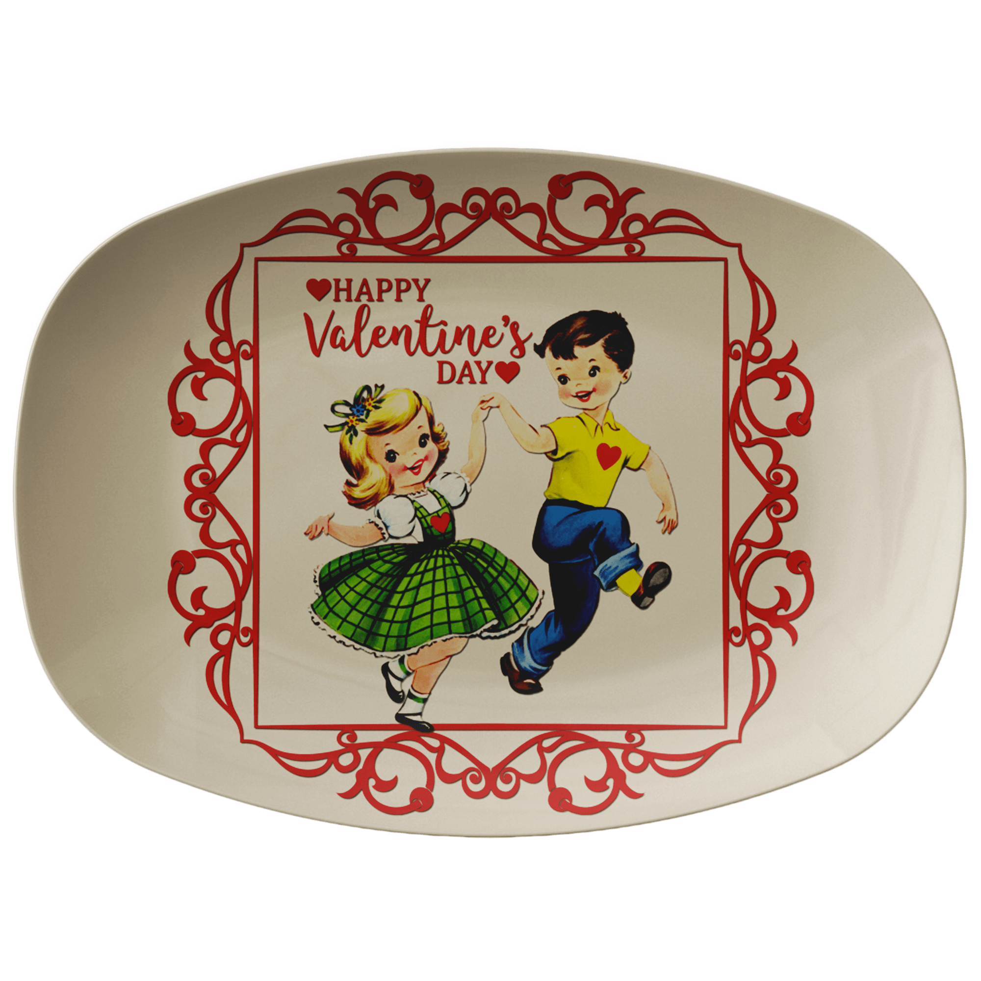 Kate McEnroe New York Retro Kitschy Valentine Platter, Vintage Mid Century Modern Dancing Boy Girl 50s Romantic DinnerwareServing PlattersP23BYGLVAL3