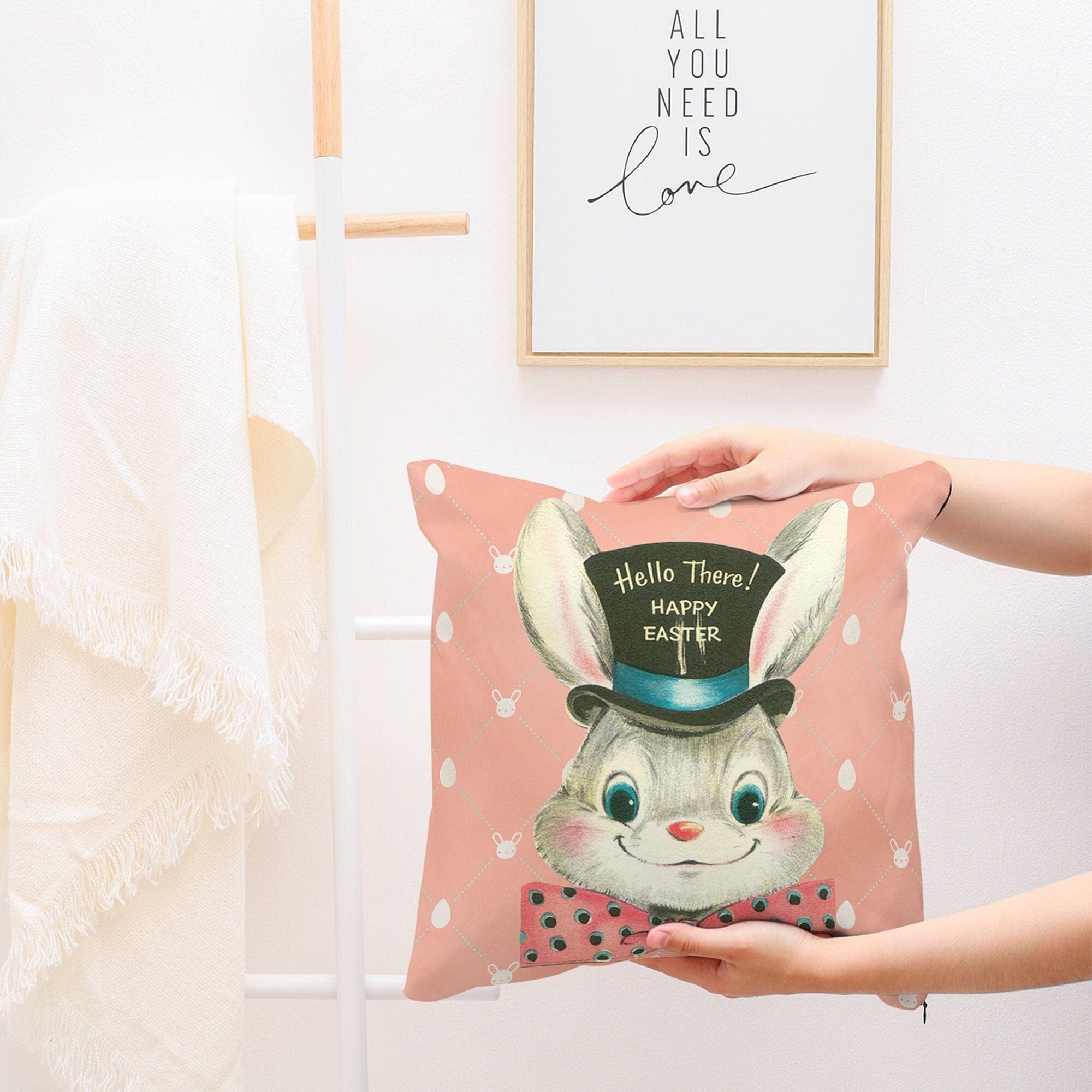 Kate McEnroe New York Retro Kitschy Vintage Easter Card Inspired Art Throw Pillow CoverThrow Pillow Covers18950439984883141416