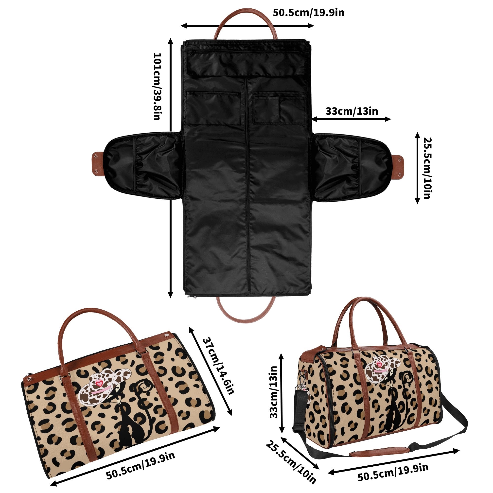 Kate McEnroe New York Retro Leopard Print Atomic Cat Rockabilly Foldable Duffel BagDuffel BagsNM646XLW - 1