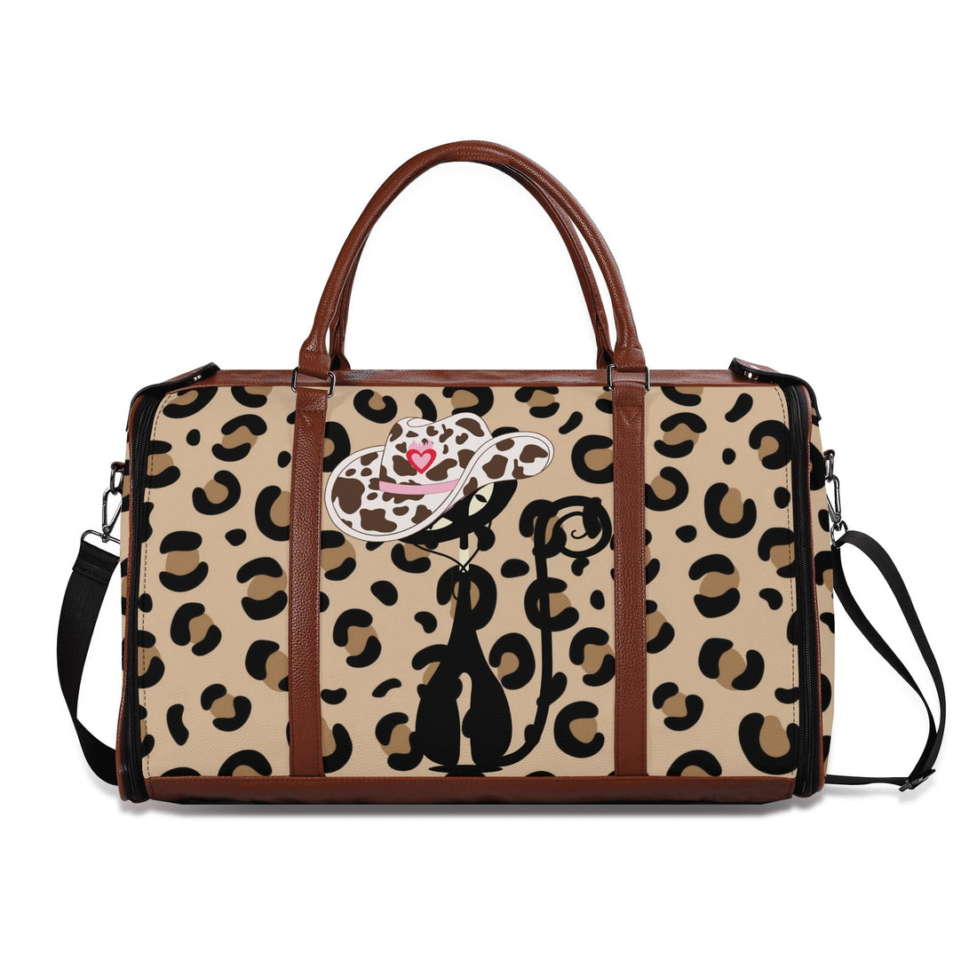 Kate McEnroe New York Retro Leopard Print Atomic Cat Rockabilly Foldable Duffel BagDuffel BagsNM646XLW - 1