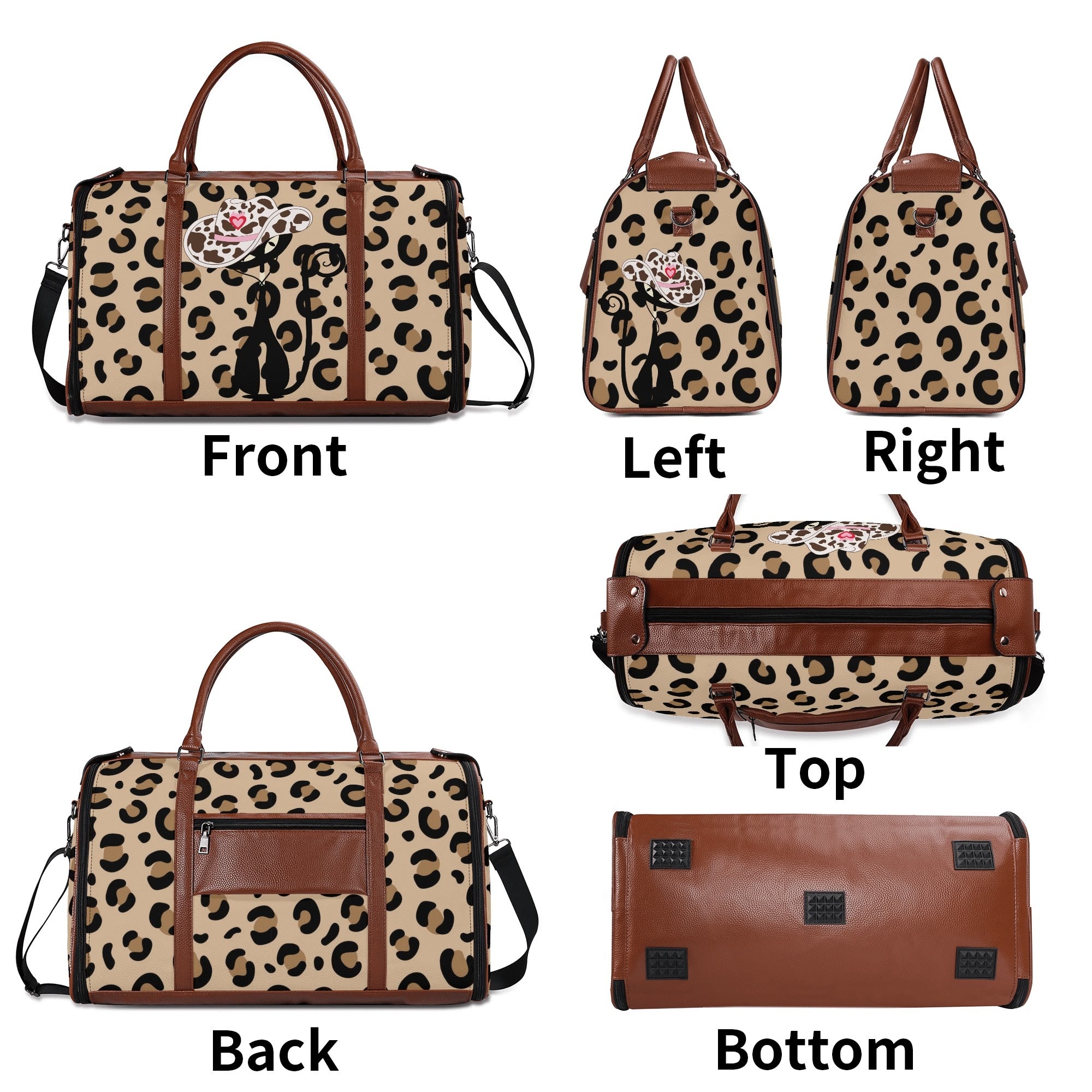 Kate McEnroe New York Retro Leopard Print Atomic Cat Rockabilly Foldable Duffel BagDuffel BagsNM646XLW - 1