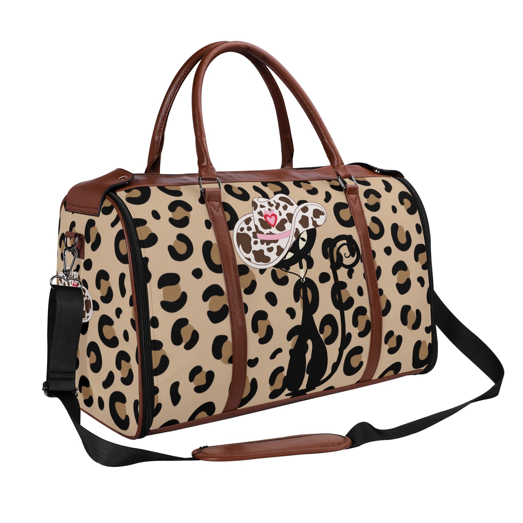 Kate McEnroe New York Retro Leopard Print Atomic Cat Rockabilly Foldable Duffel BagDuffel BagsNM646XLW - 1
